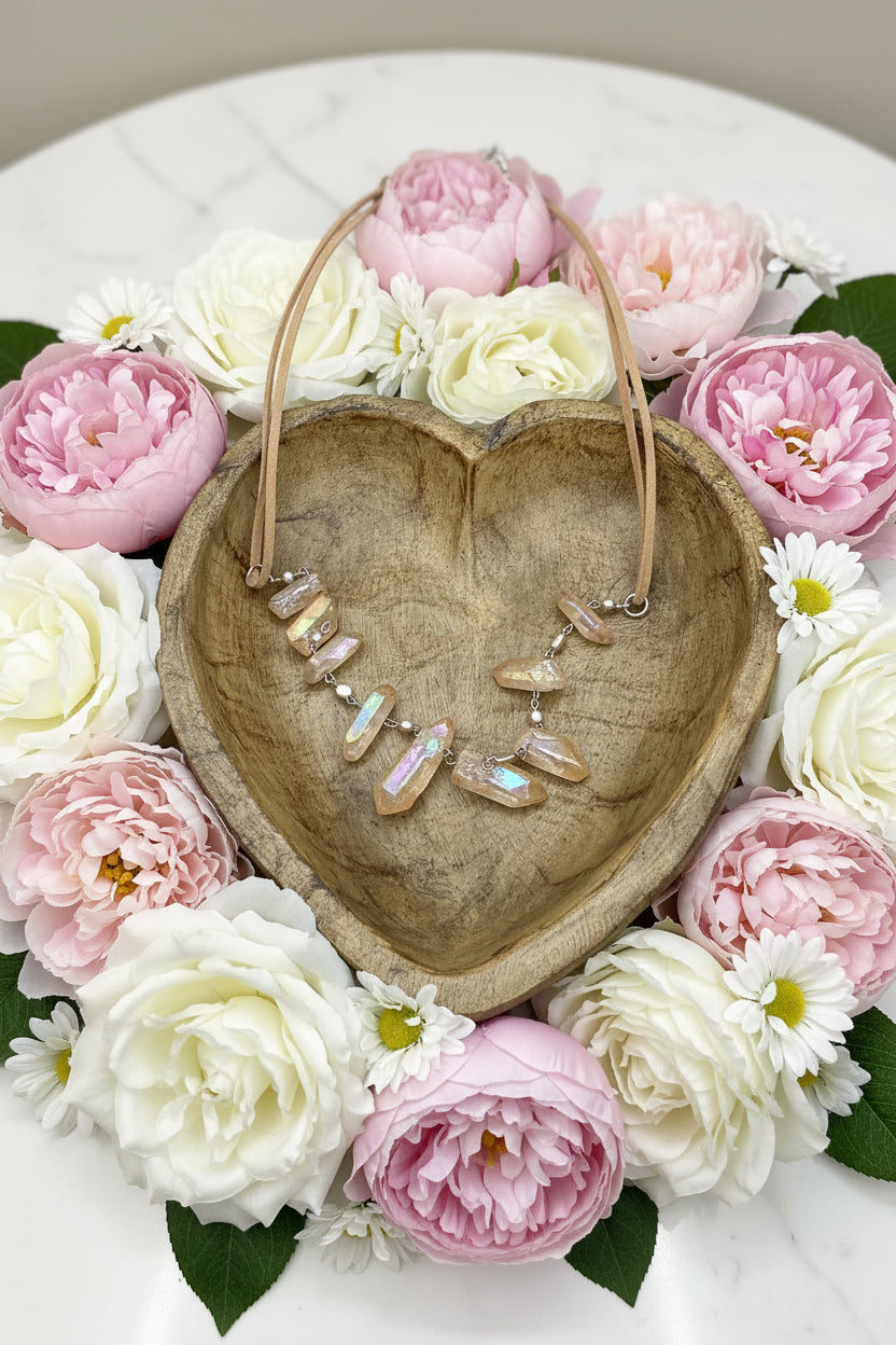 Raw, Iridescent and Effortlessly Boho-Champagne Quartz Necklace