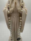 Handcrafted Catholic Rosary - Clear Crystal & Faux Pearl Beads with St. Benedict Crucifix and Sacred Heart Centerpiece - Traditional Prayer