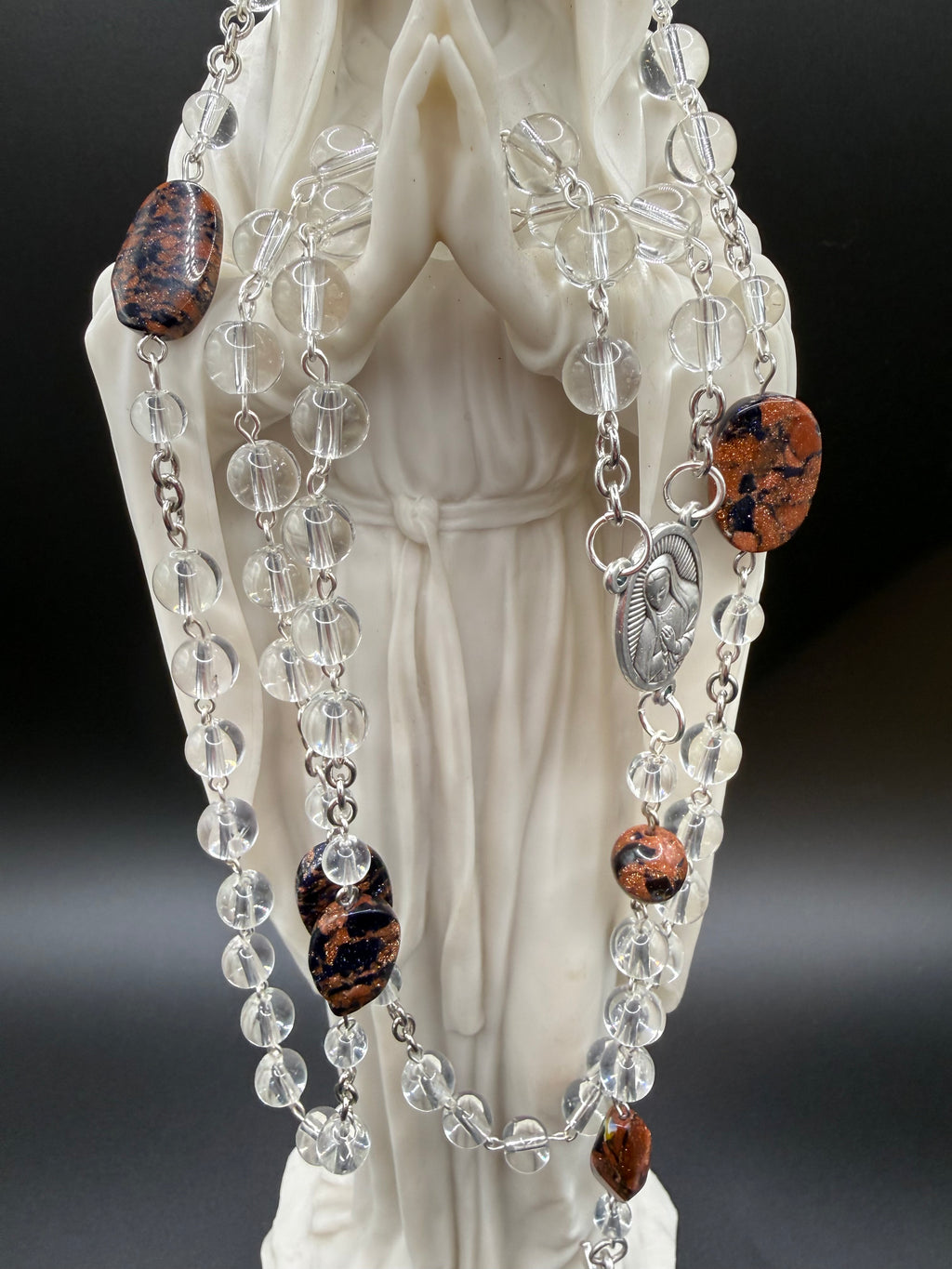 Clear Glass Rosary Featuring Sandstone Accent Bead