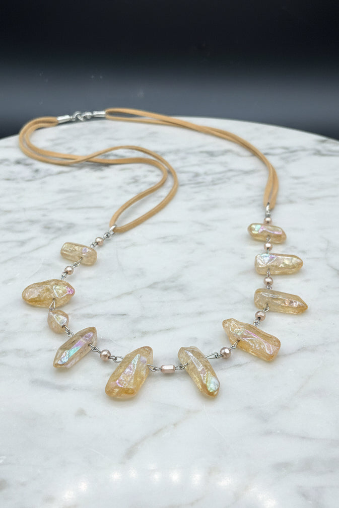 Raw, Iridescent and Effortlessly Boho-Champagne Quartz Necklace