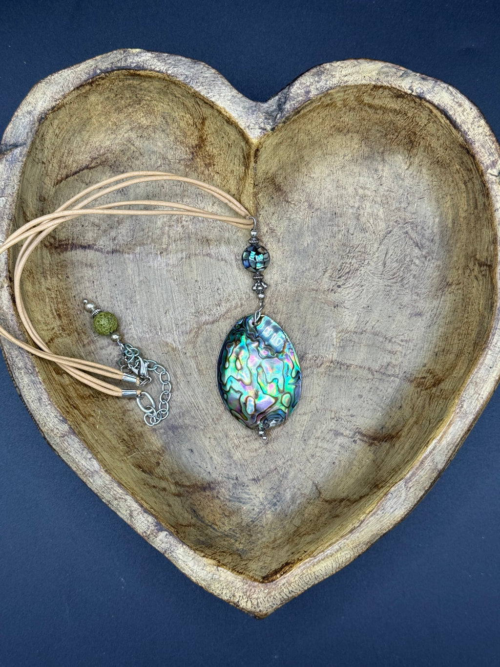 Natural Abalone Shell Pendant Necklace with Tan Leather Cord