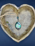 Natural Abalone Shell Pendant Necklace with Tan Leather Cord