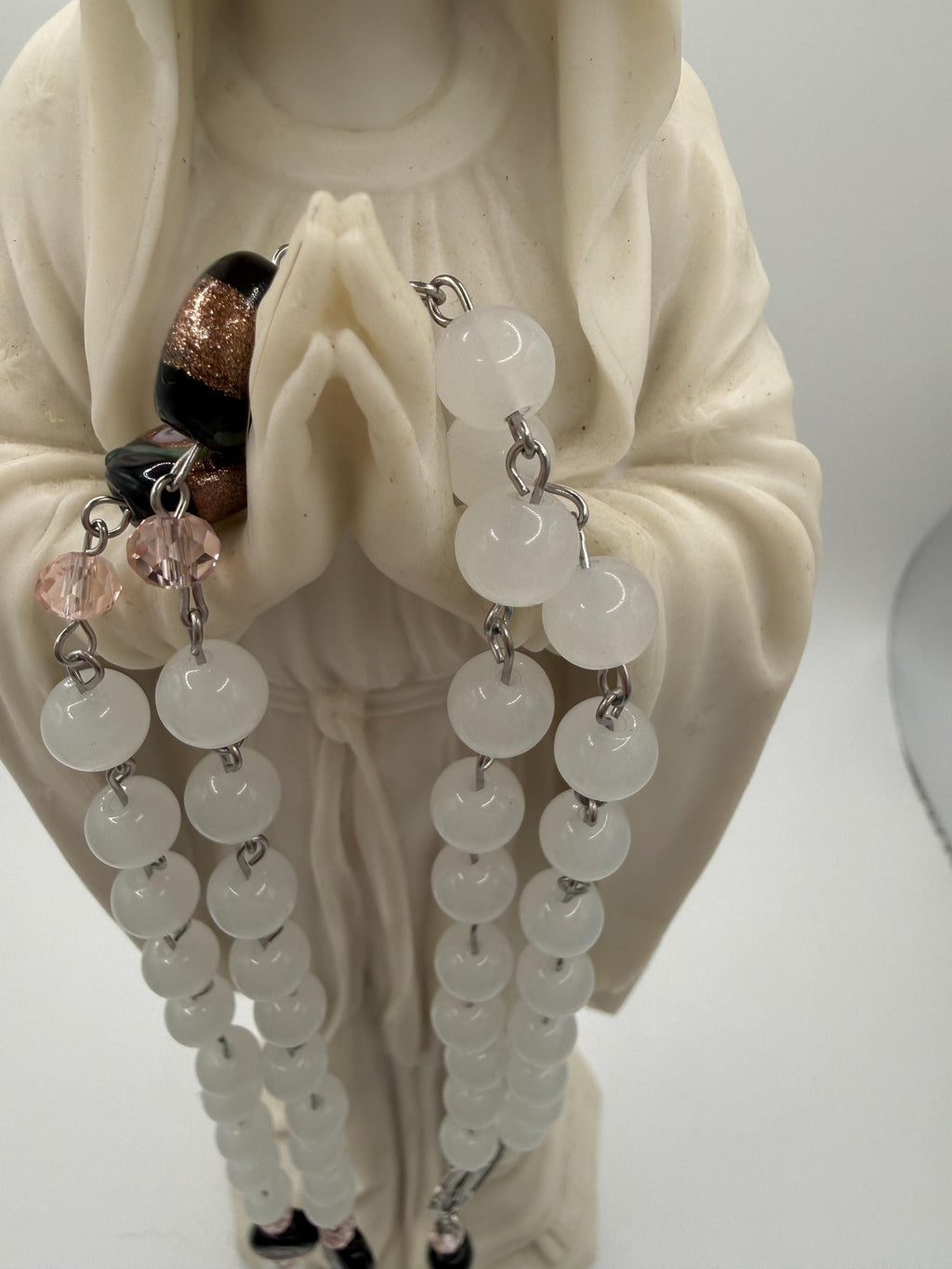 Unique and One of a Kind Rosary With Black Beads and Pink Roses.