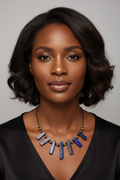 Lapis Lazuli Statement Necklace With Pyrite Gold Beads, Boho Artisan