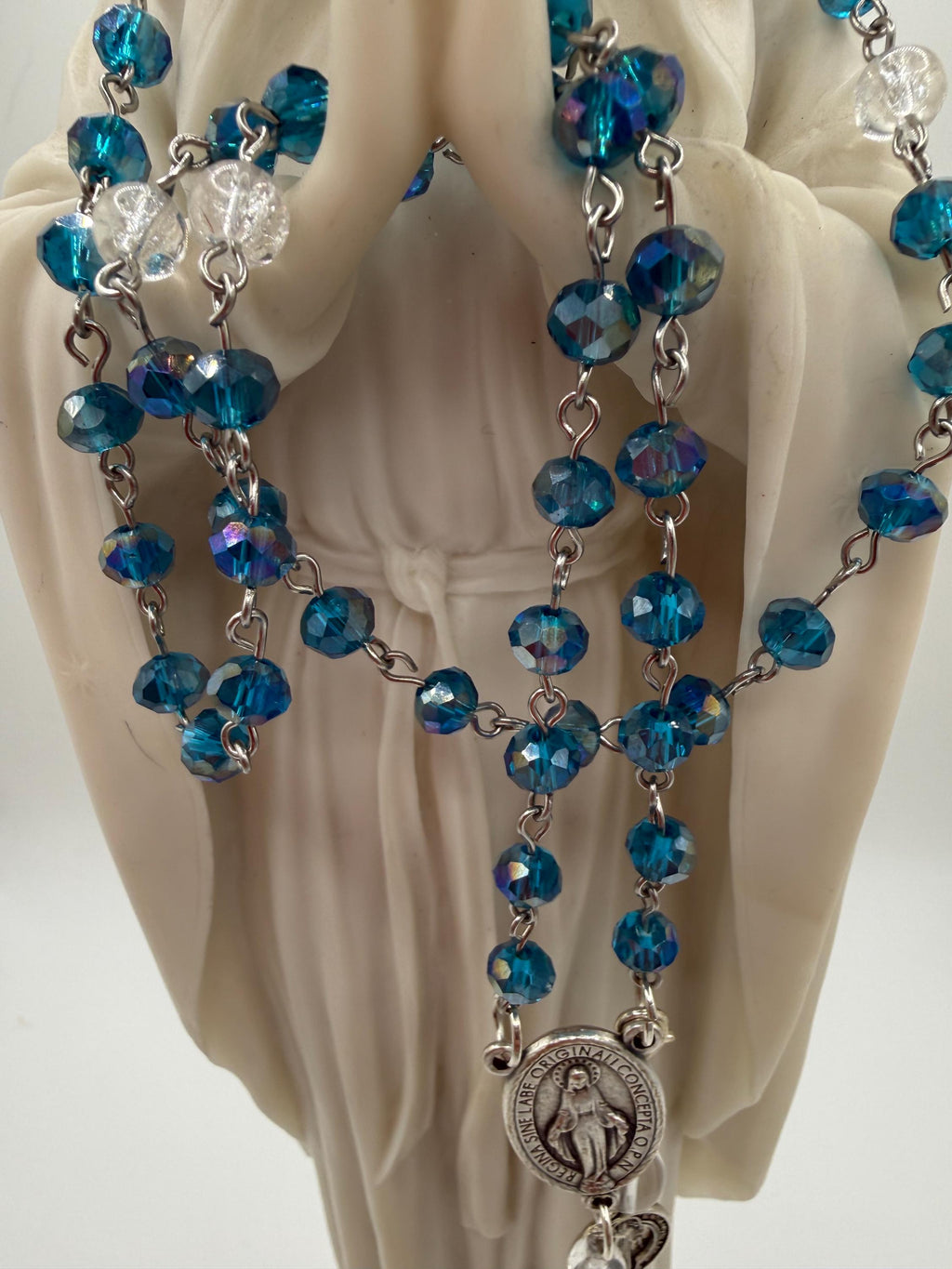 Blue Crystal Rosary with INR Crucifix and Rosary Tracker
