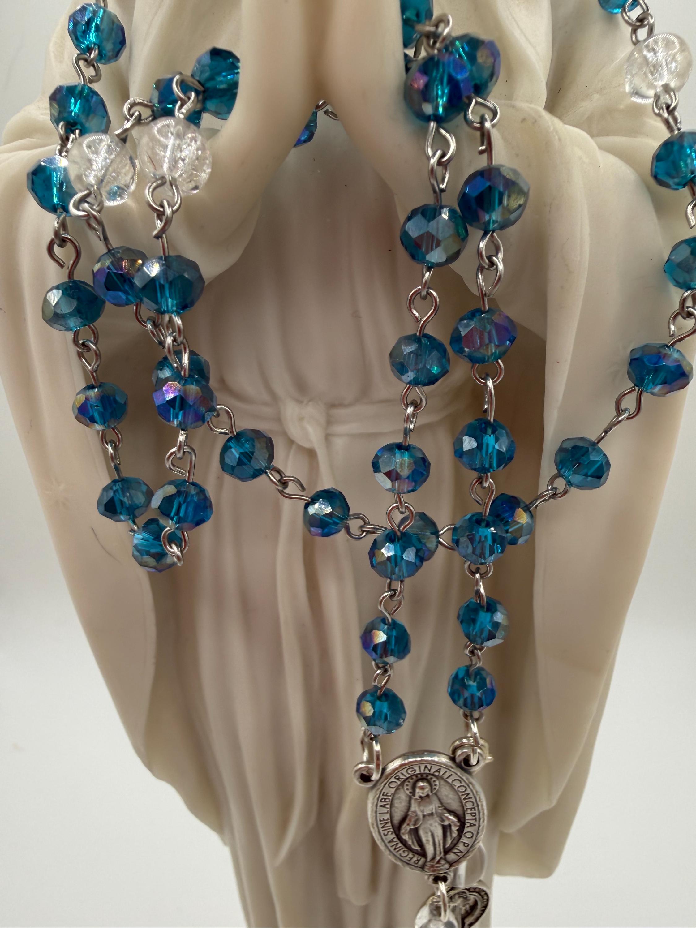 Blue Crystal Rosary with INR Crucifix and Rosary Tracker
