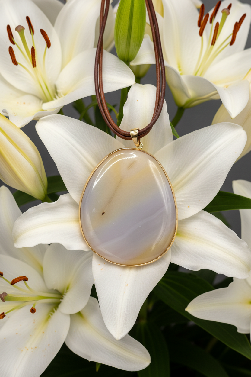 Natural Agate Slice Pendant Necklace | Gold Edged Polished Gemstone | Multi-Strand Brown Leather Cord | Boho Statement Jewelry Gift