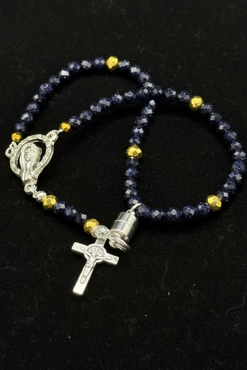 Gemstone Rosary Bracelet • Catholic Decade Prayer Bracelet • Mother Mary & Crucifix Charm - Magnetic Clasp