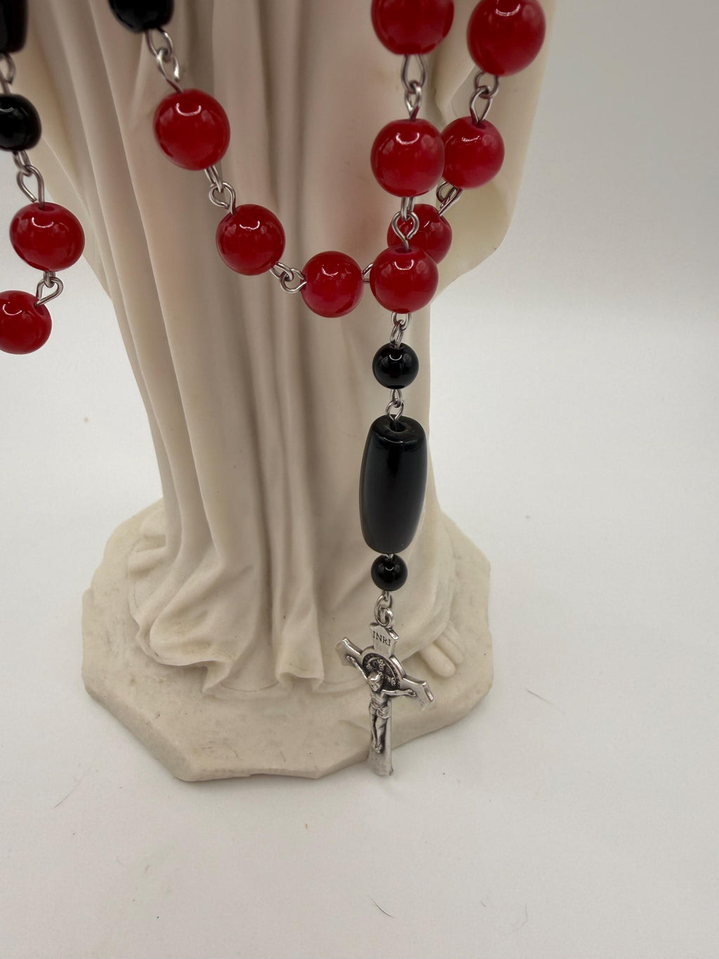 Catholic Red Glass Beads and Vintage Black Agate Beads