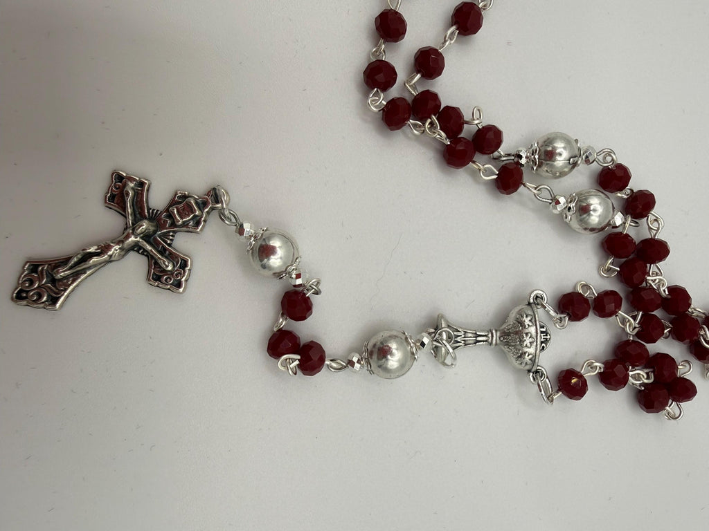 Deep Red Crystal First Communion Rosary – Chalice Centerpiece, Pardon Crucifix