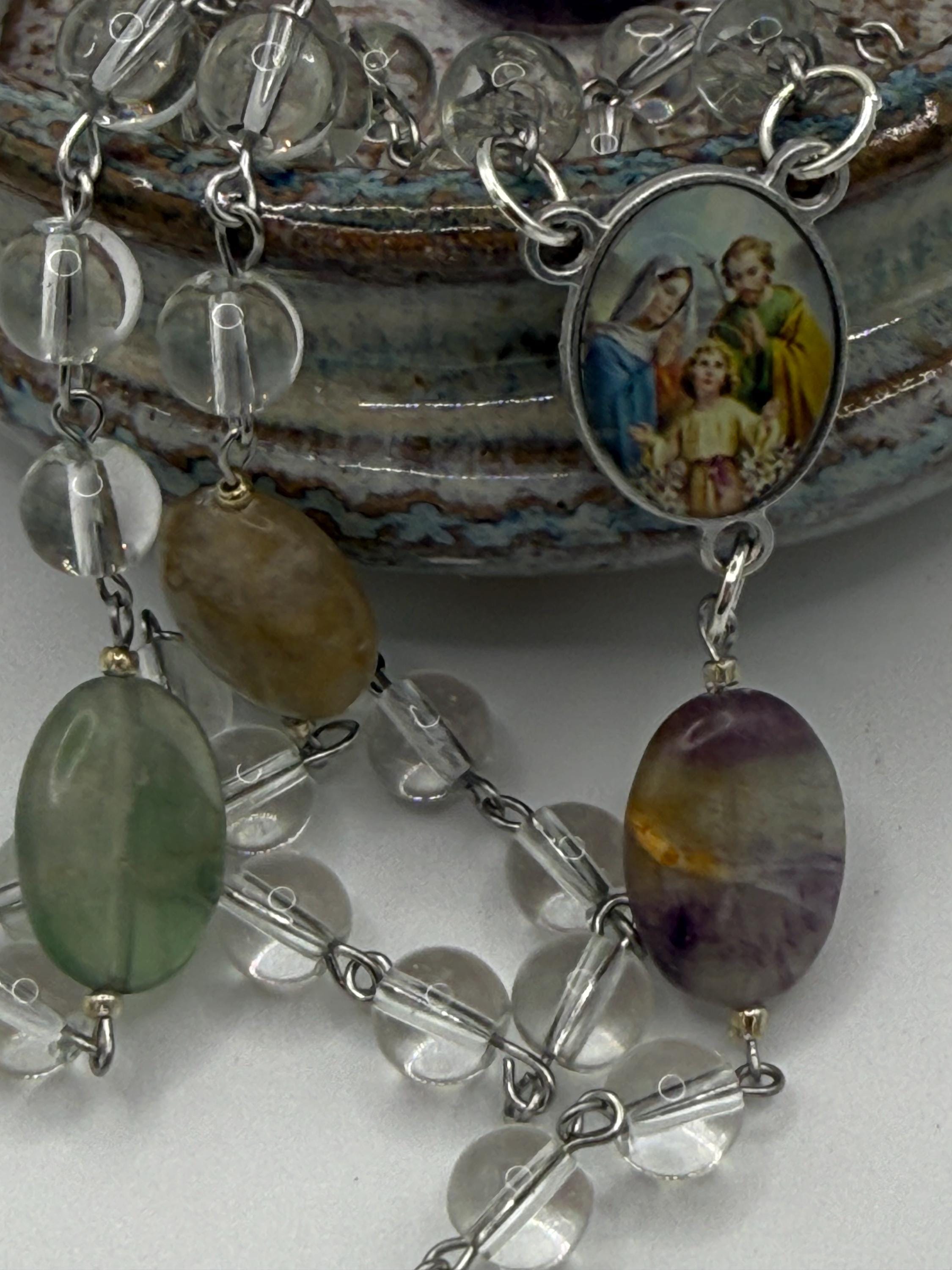 Clear Crystal Rosary, Natural Stone Our Father Beads, Holy Family Center