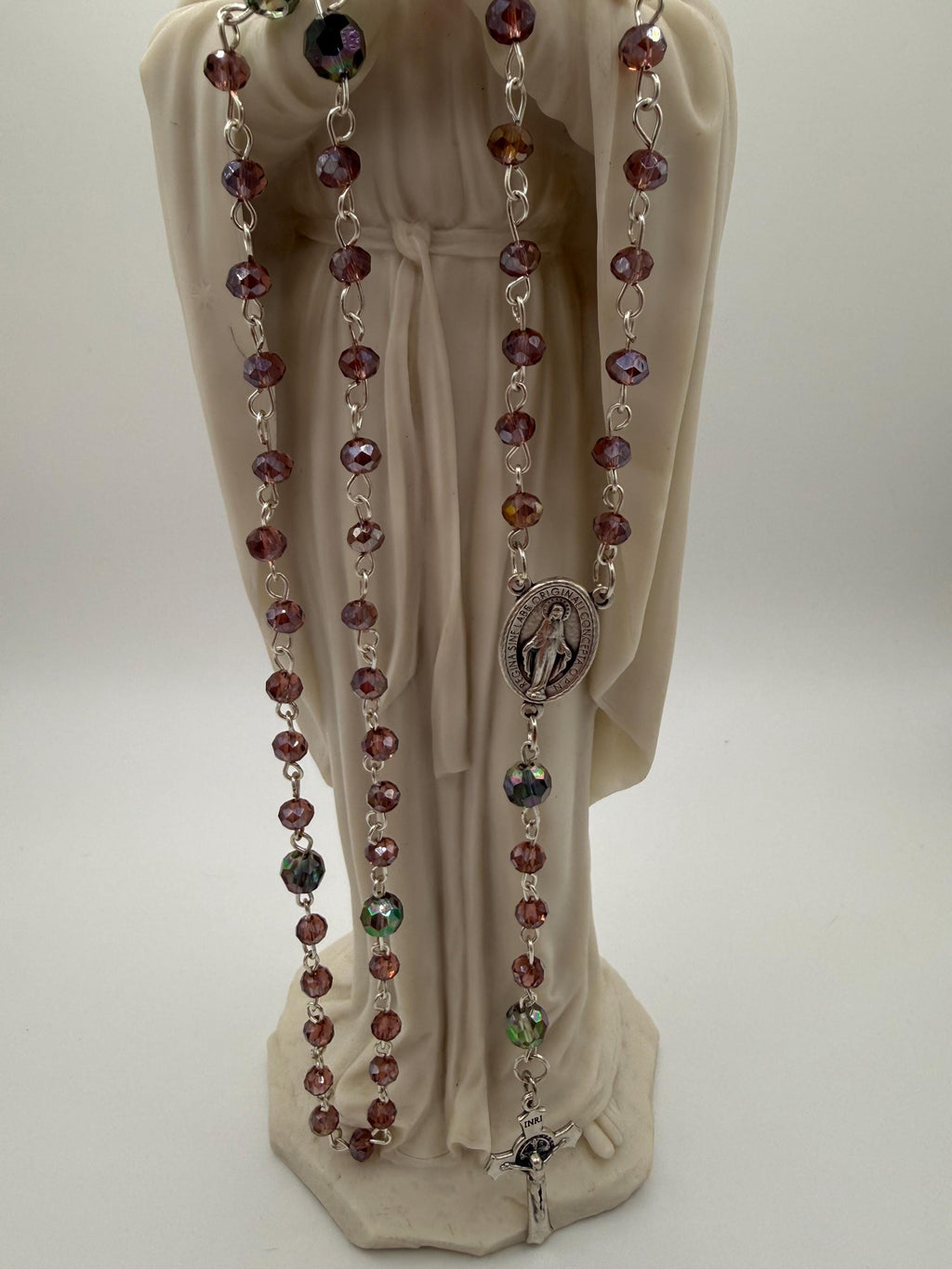 Purple Crystal Rosary, Iridescent Our Father Beads, Miraculous Medal