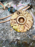 Handcrafted Bohemian Stone Pendant Necklace | Earthy Carved Disc & Agate Bead on Suede Cord