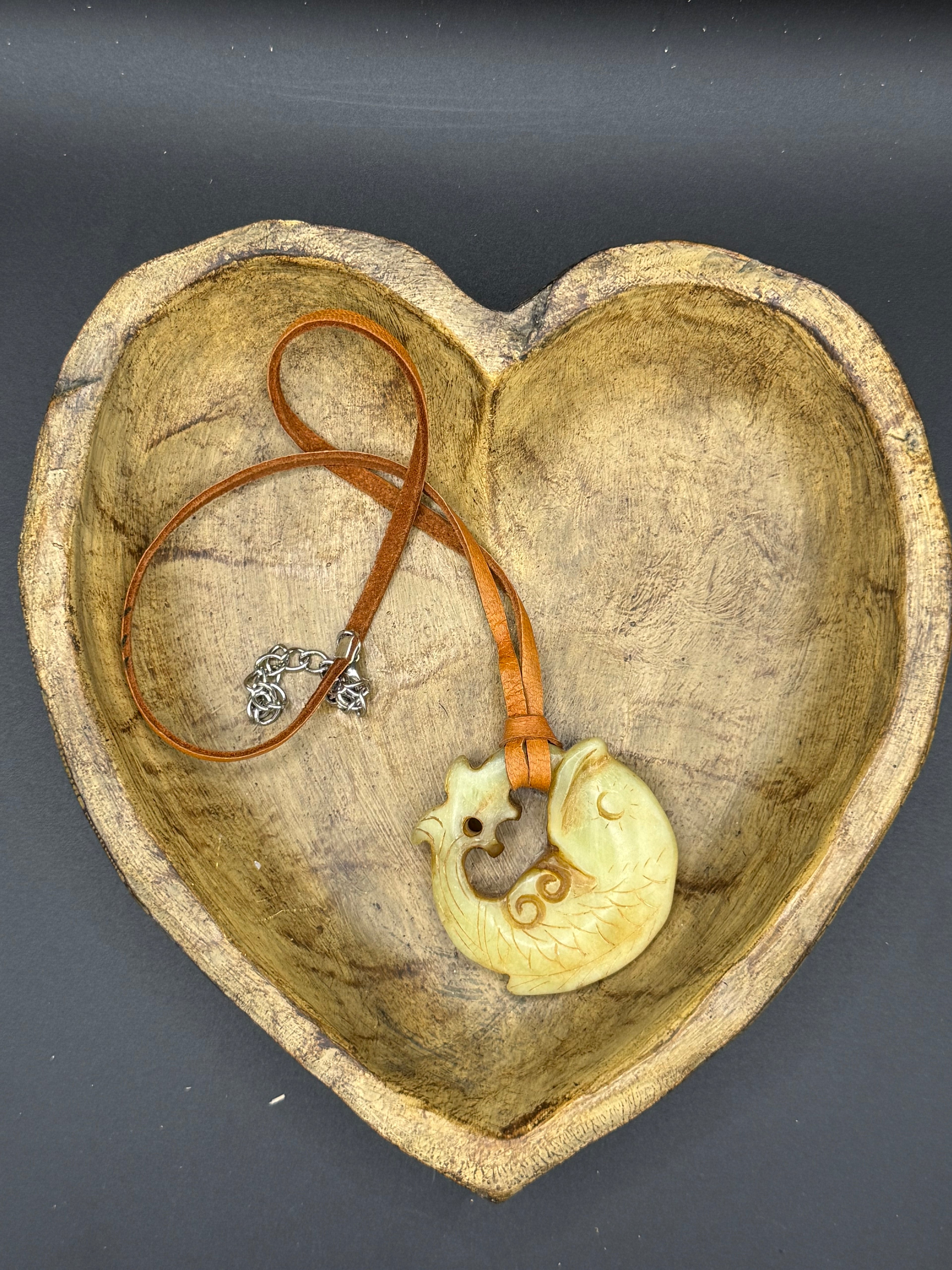 Hand-Carved Artisan Fish Pendant Necklace on Leather Cord