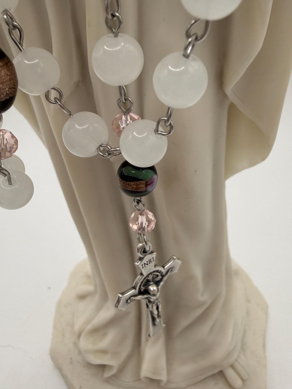 Unique and One of a Kind Rosary With Black Beads and Pink Roses.