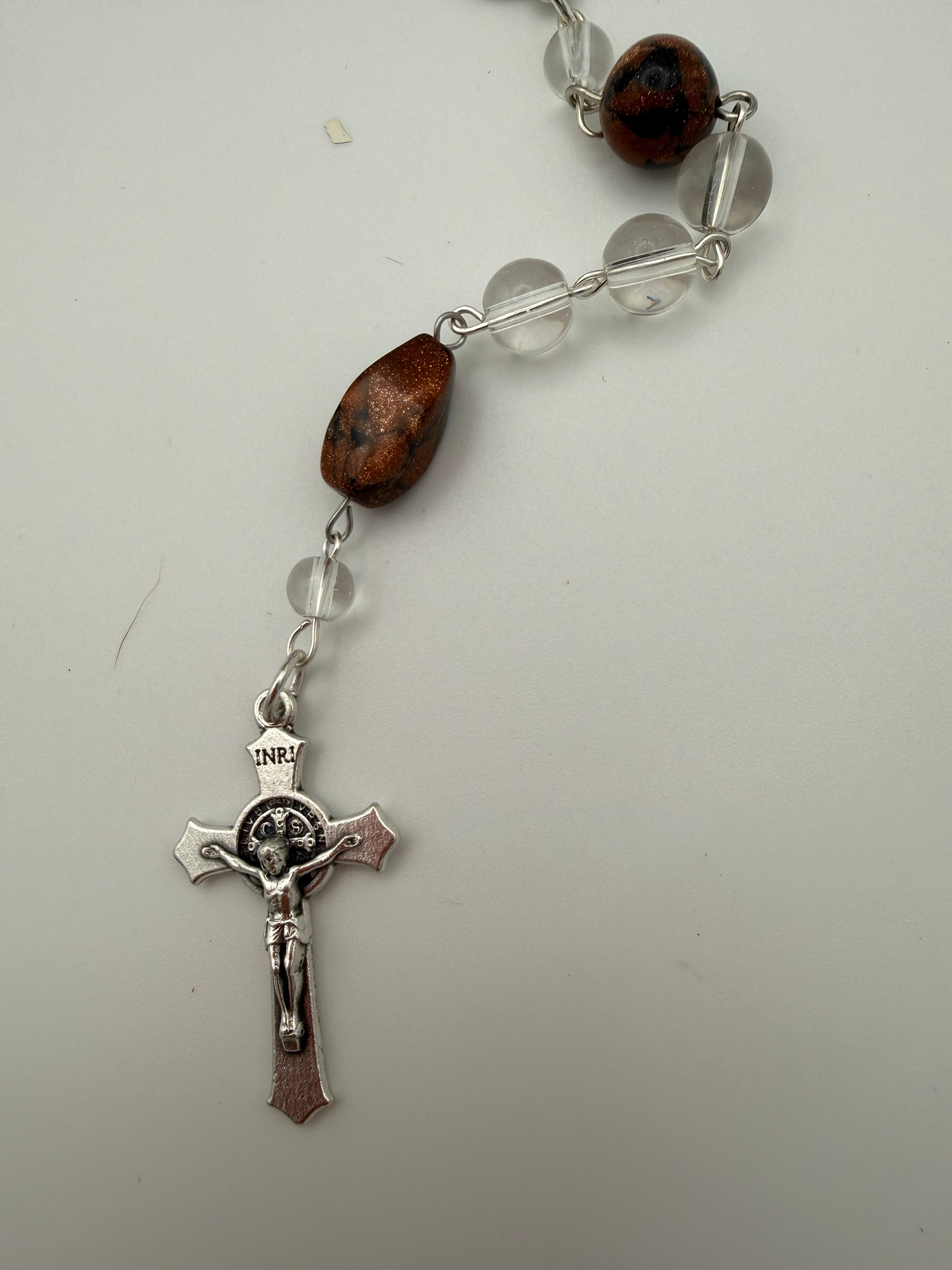 Clear Glass Rosary Featuring Sandstone Accent Bead