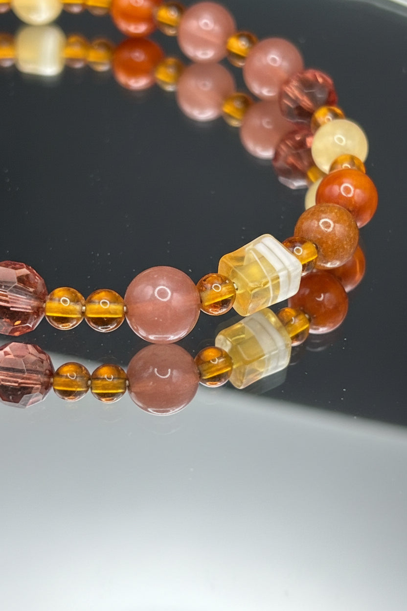 Vintage Layered Amber & Wood Mixed Material Statement Necklace