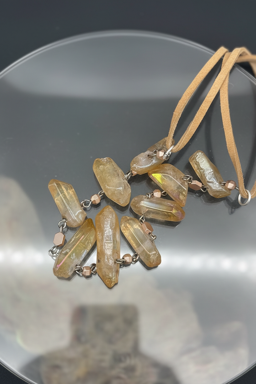 Raw, Iridescent and Effortlessly Boho-Champagne Quartz Necklace