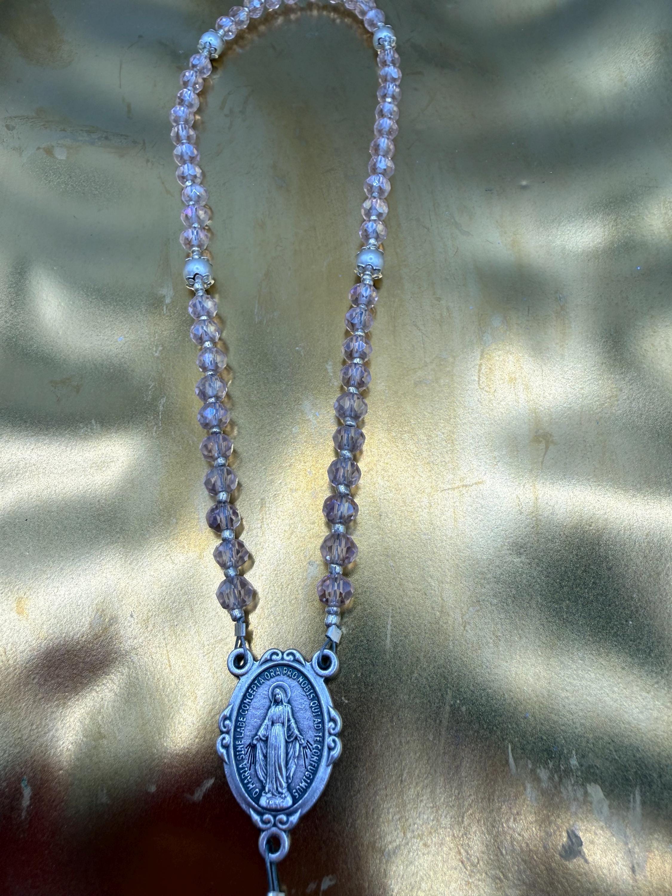 Child's First Rosary - Blush Pink Crystal Beads, Silver Crucifix