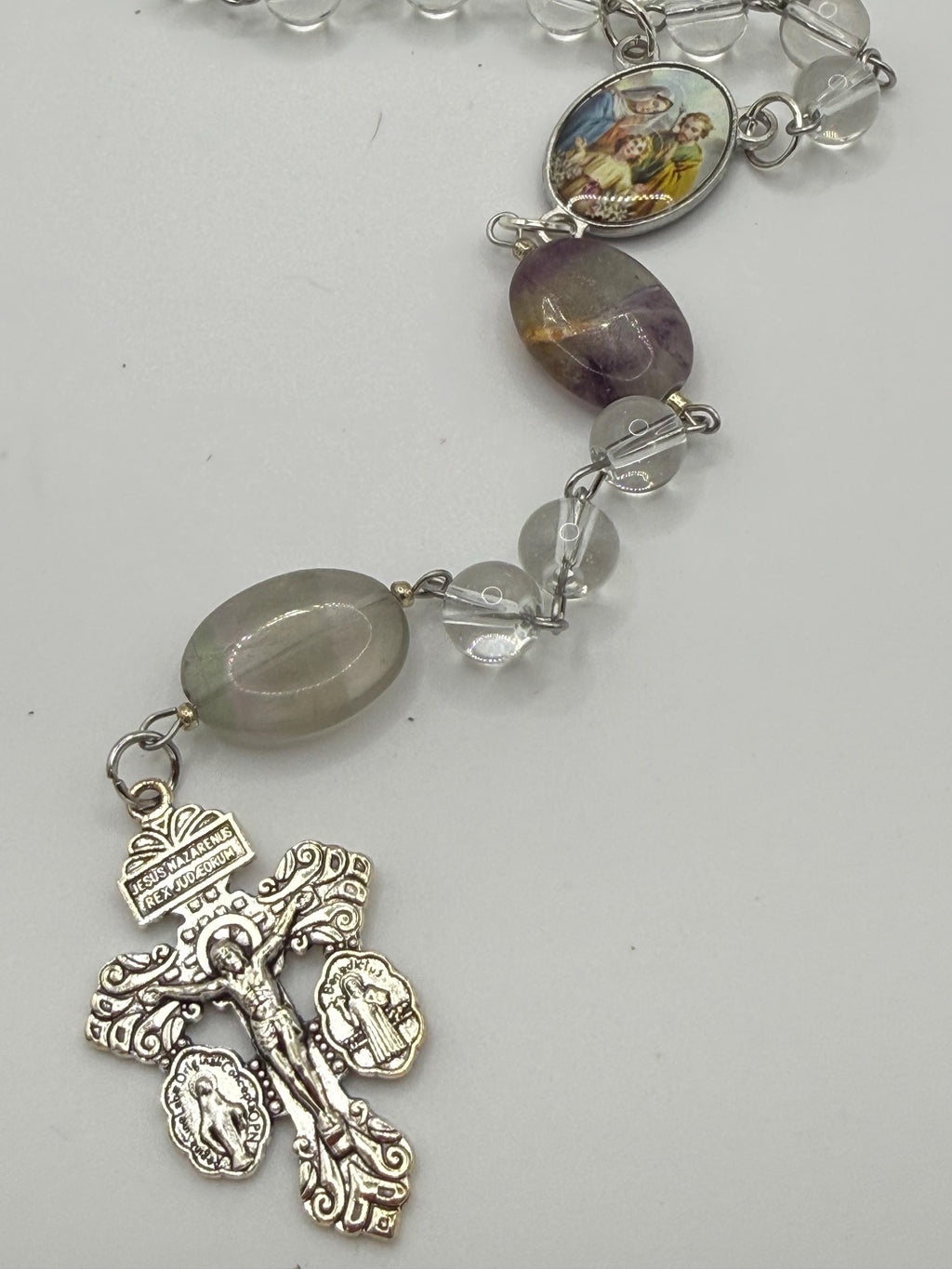 Clear Crystal Rosary, Natural Stone Our Father Beads, Holy Family Center