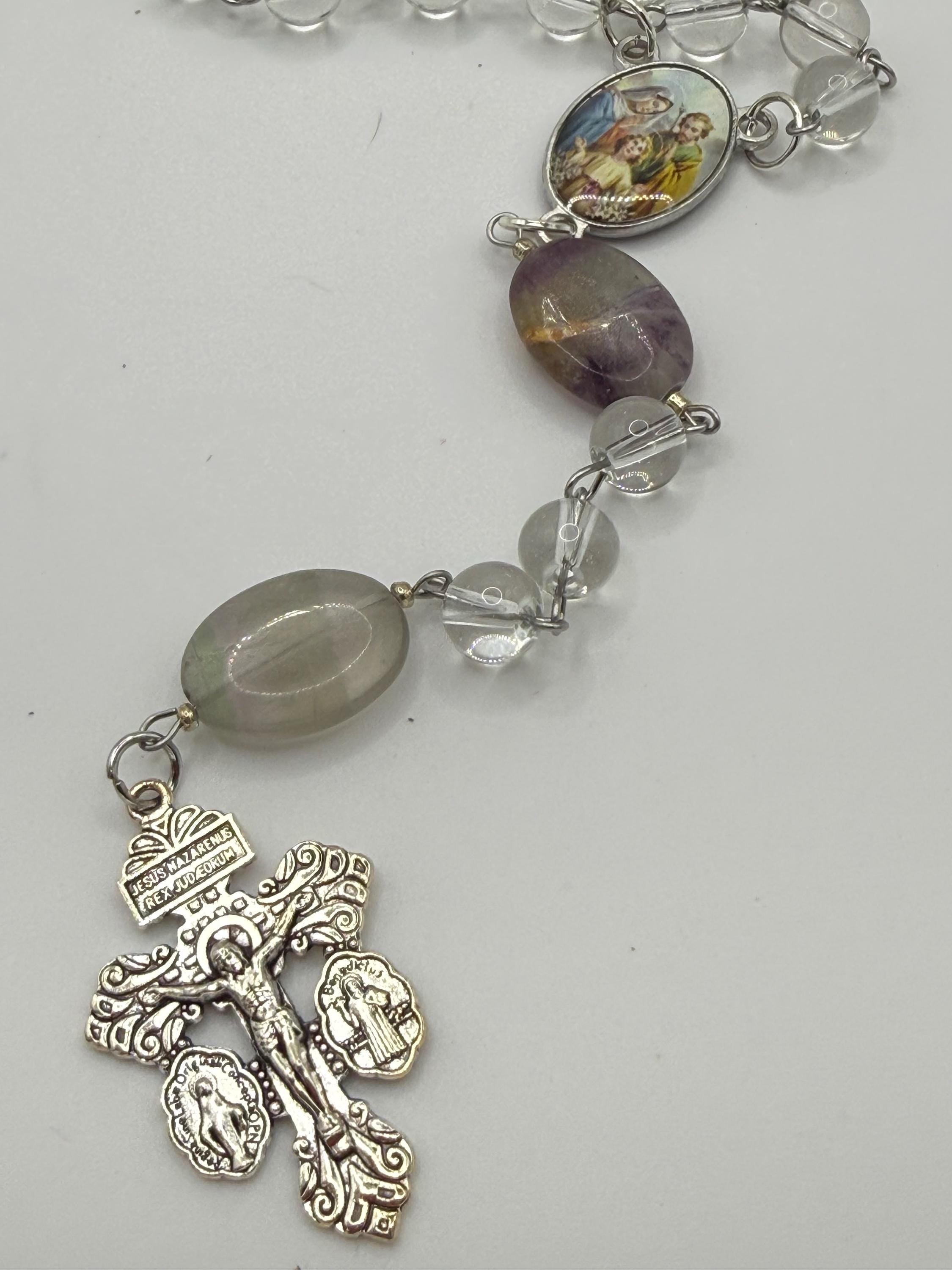Clear Crystal Rosary, Natural Stone Our Father Beads, Holy Family Center