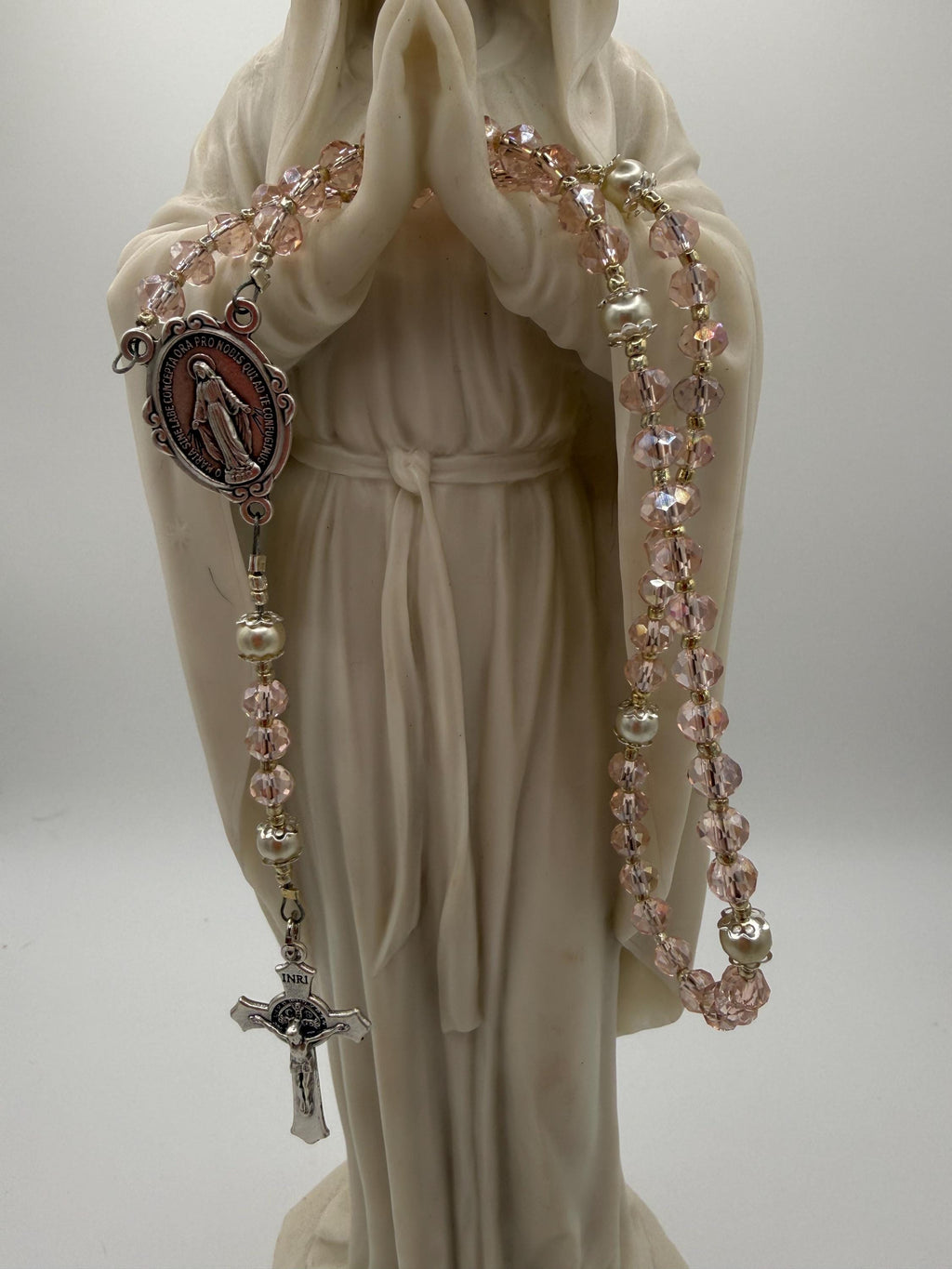 Child's First Rosary - Blush Pink Crystal Beads, Silver Crucifix