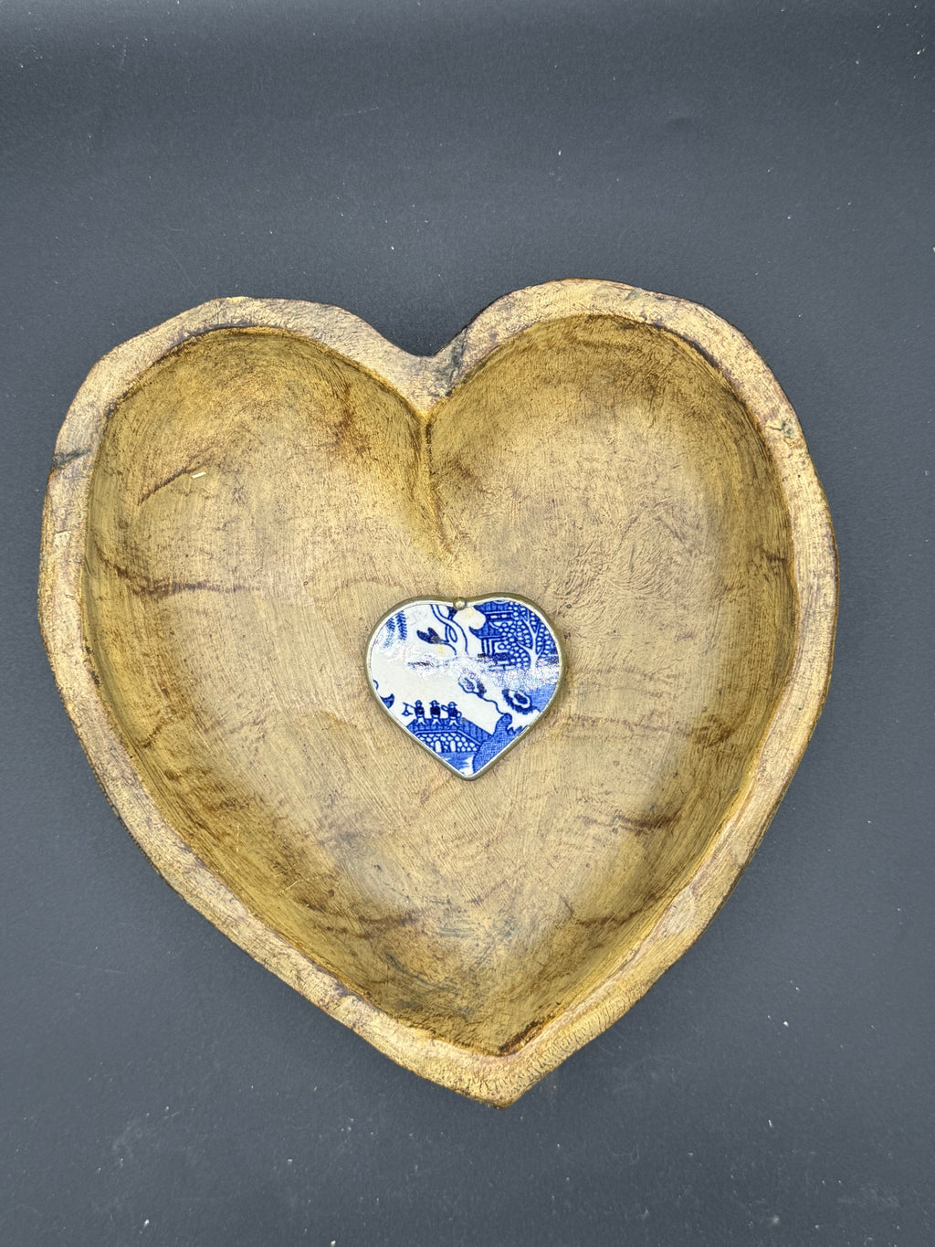Vintage Blue Willow Broken China Heart Brooch & Pendant – Stamped JAPAN