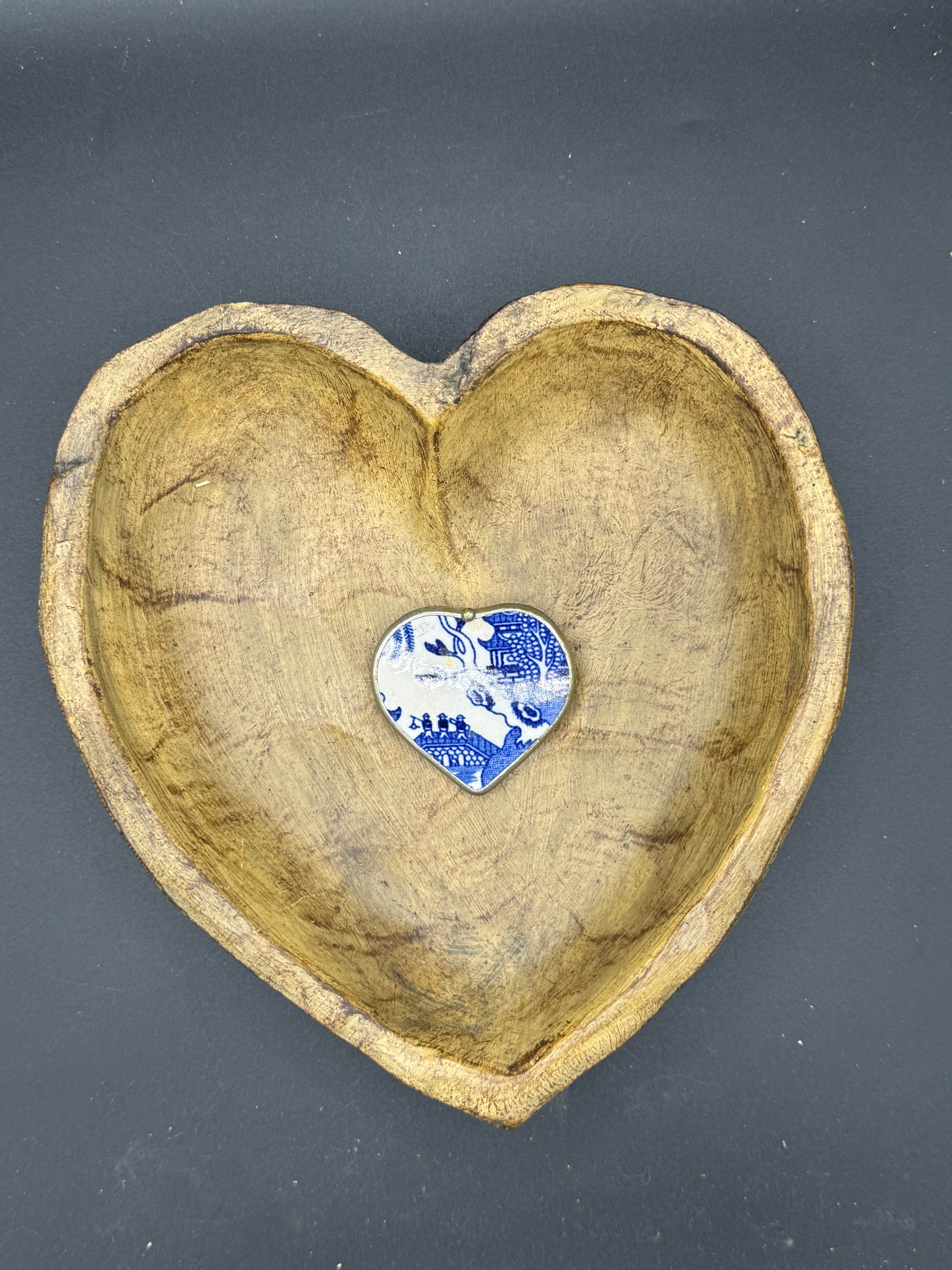 Vintage Blue Willow Broken China Heart Brooch & Pendant – Stamped JAPAN