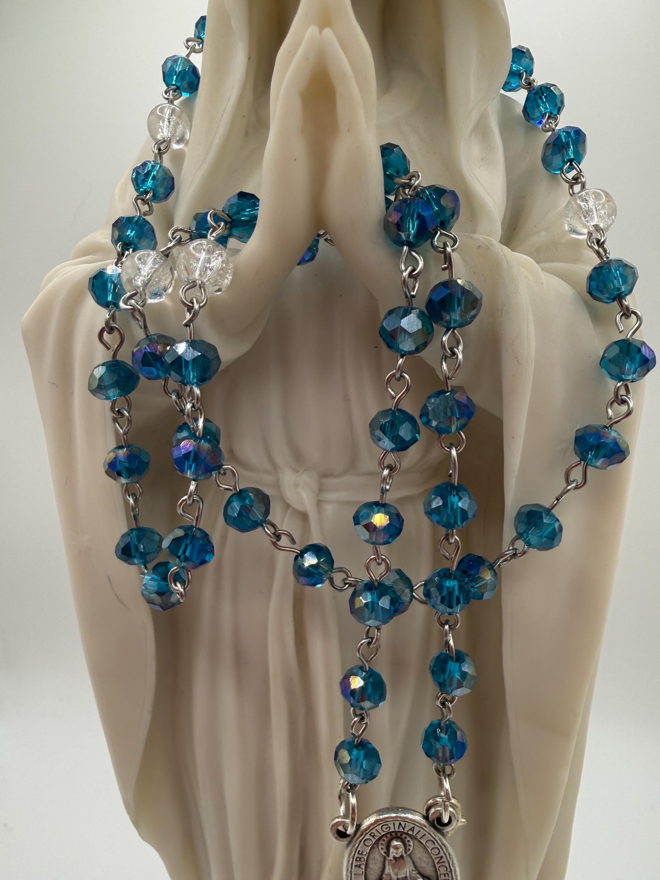 Blue Crystal Rosary with INR Crucifix and Rosary Tracker