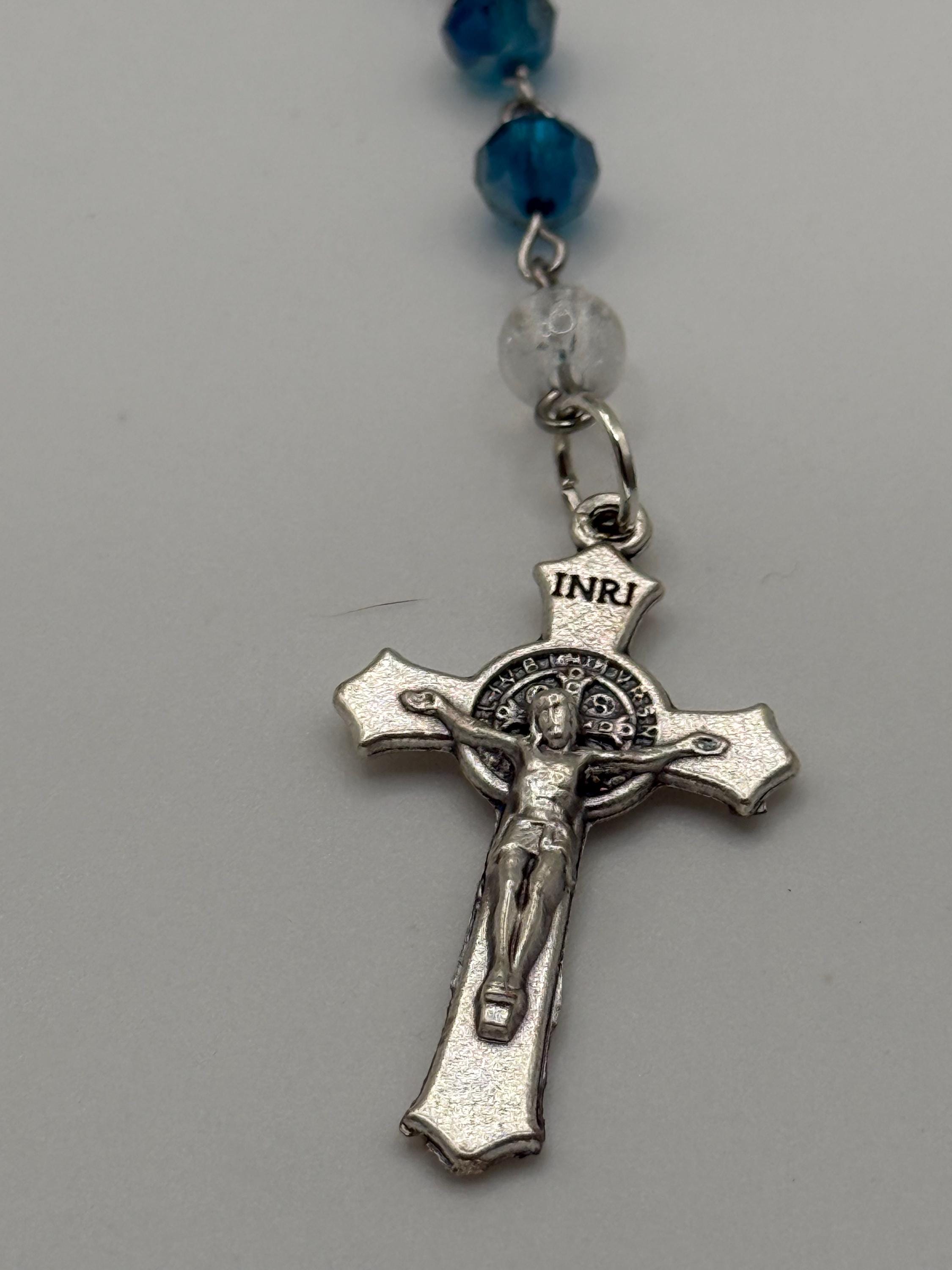 Blue Crystal Rosary with INR Crucifix and Rosary Tracker