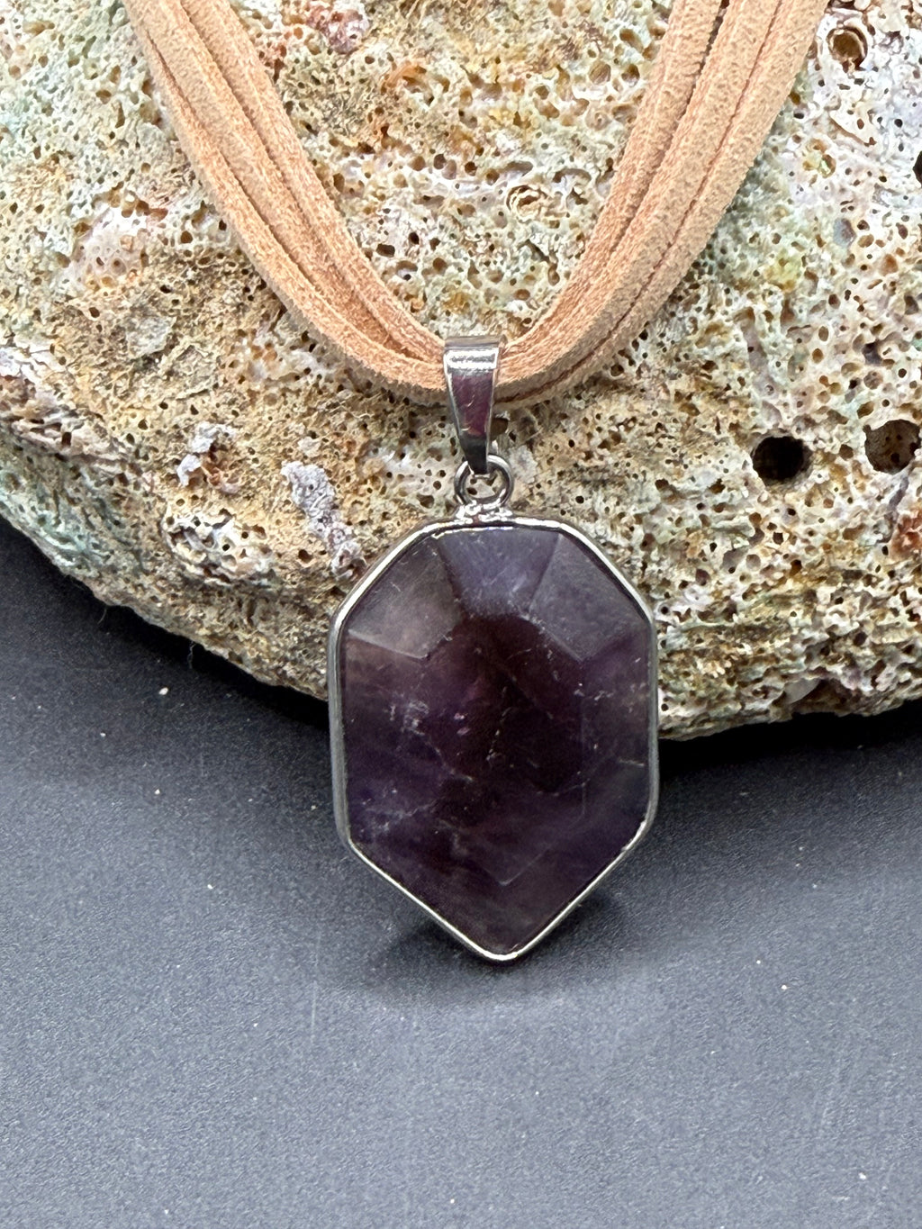 Raw Amethyst Crystal Pendant Necklace | Boho Multi-Strand Cord