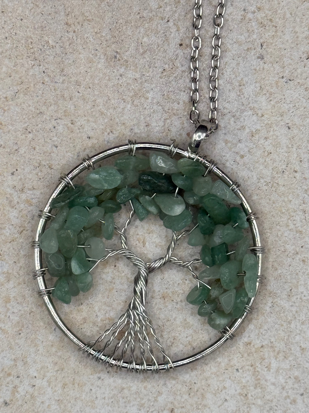 Wire Wrapped Green Aventurine Tree of Life Pendant Necklace • Silver Chain Boho Jewelry