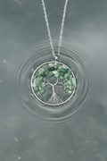 Wire Wrapped Green Aventurine Tree of Life Pendant Necklace • Silver Chain Boho Jewelry