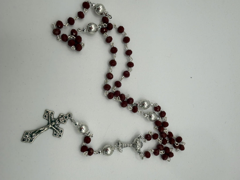 Deep Red Crystal First Communion Rosary – Chalice Centerpiece, Pardon Crucifix