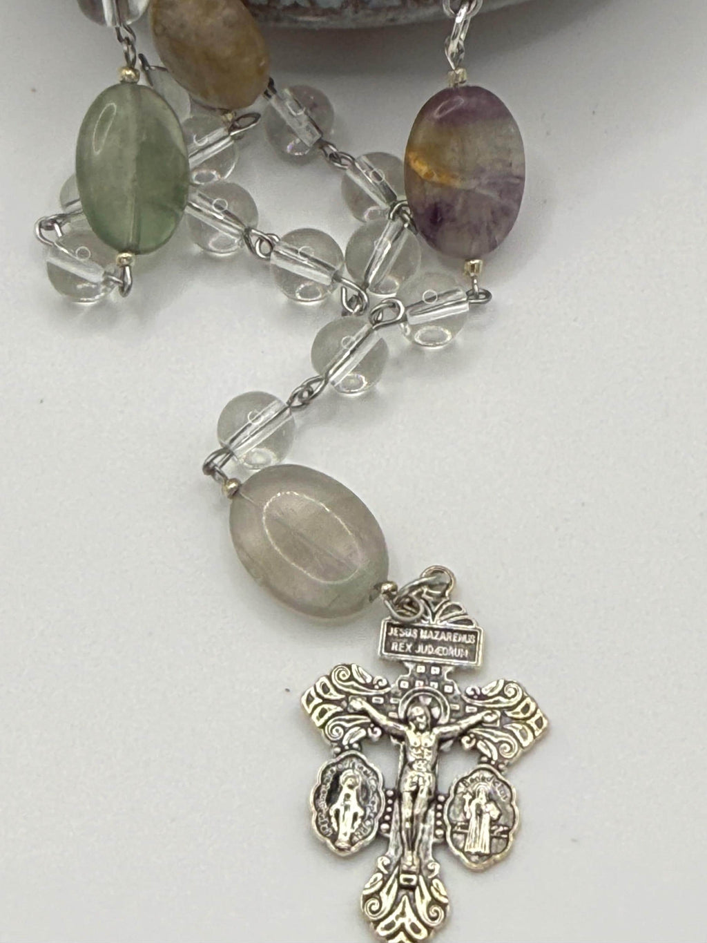 Clear Crystal Rosary, Natural Stone Our Father Beads, Holy Family Center