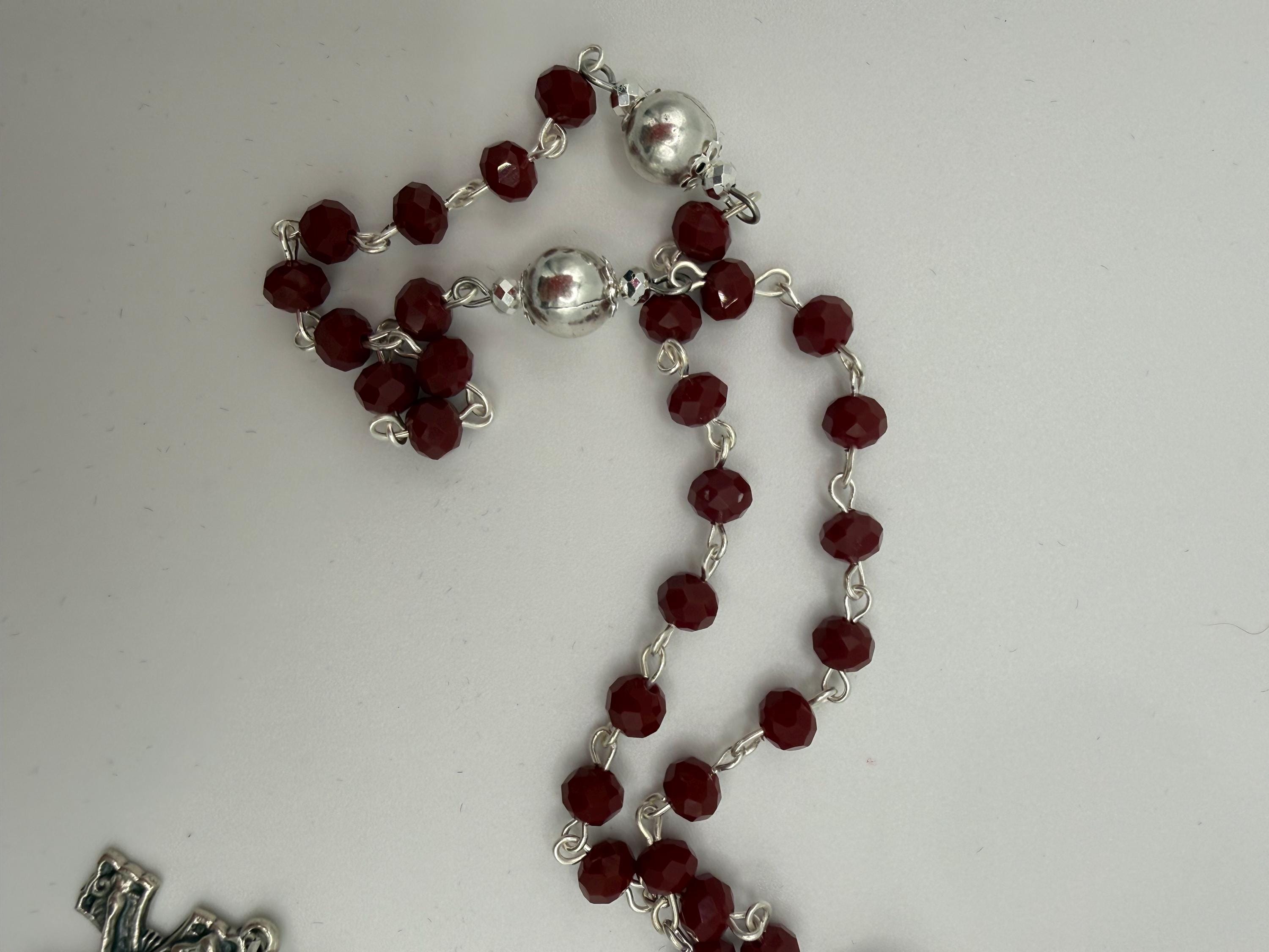 Deep Red Crystal First Communion Rosary – Chalice Centerpiece, Pardon Crucifix