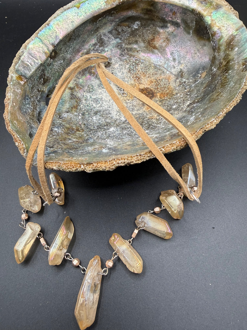Raw, Iridescent and Effortlessly Boho-Champagne Quartz Necklace