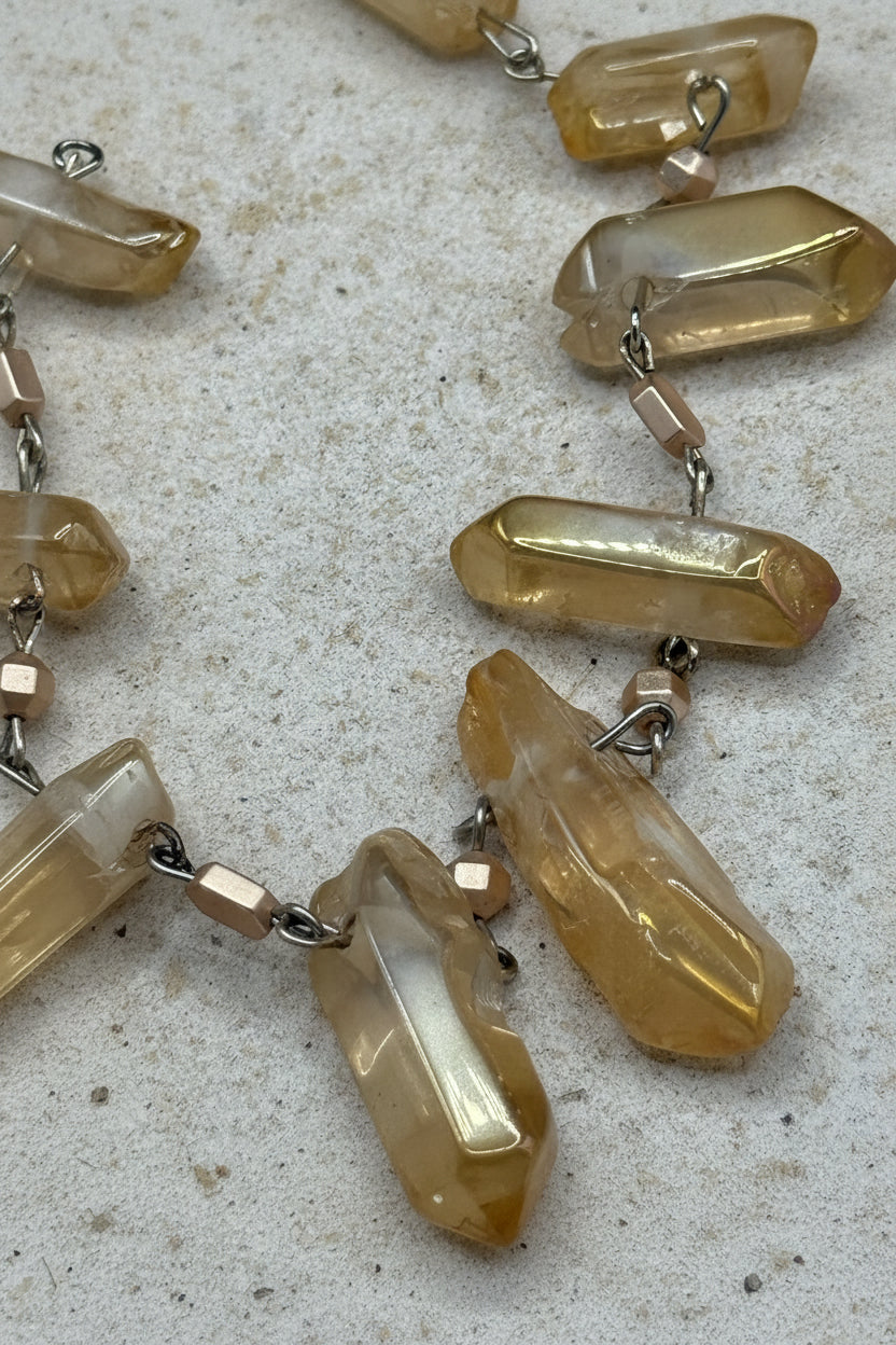 Raw, Iridescent and Effortlessly Boho-Champagne Quartz Necklace