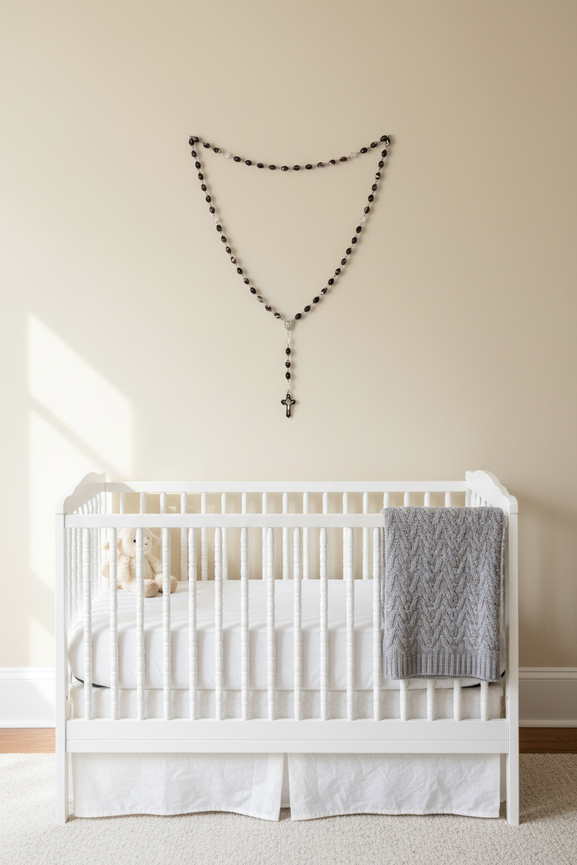 The Heirloom Wall Rosary – 38-Inch Vintage Black Marble Jasper & Clear Quartz