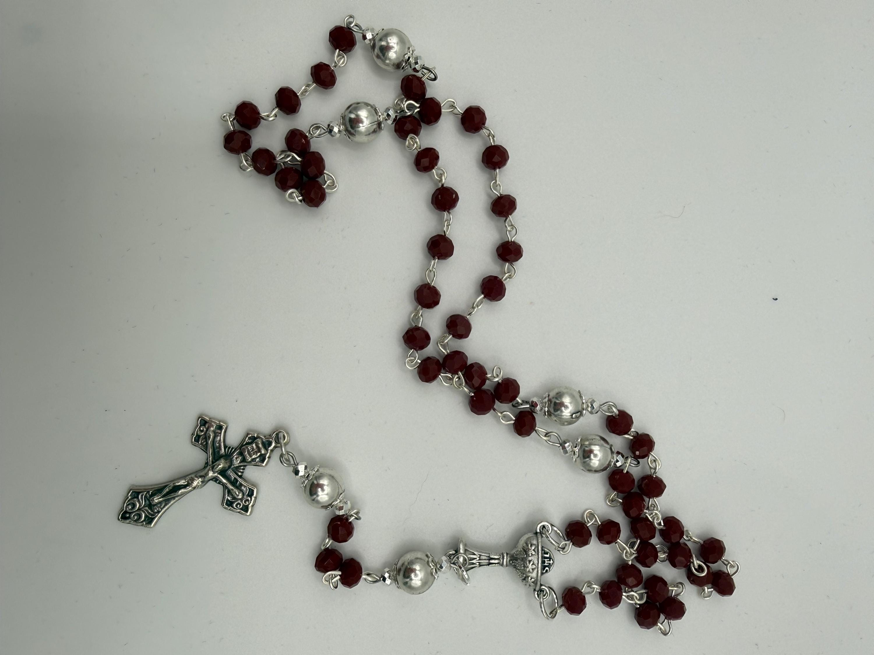 Deep Red Crystal First Communion Rosary – Chalice Centerpiece, Pardon Crucifix