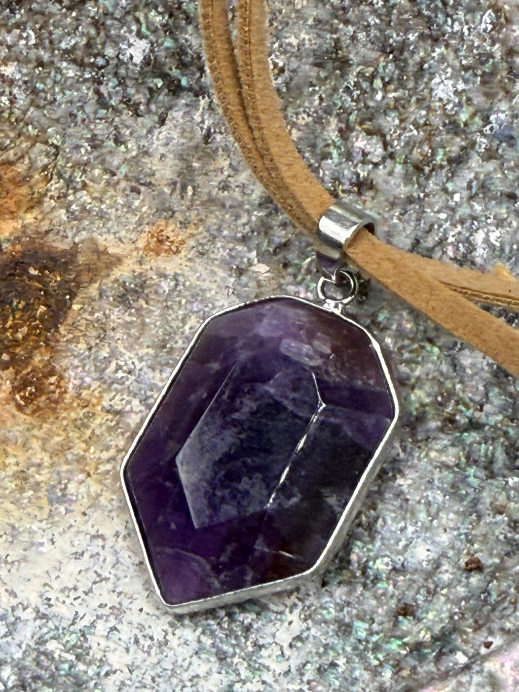 Raw Amethyst Crystal Pendant Necklace | Boho Multi-Strand Cord