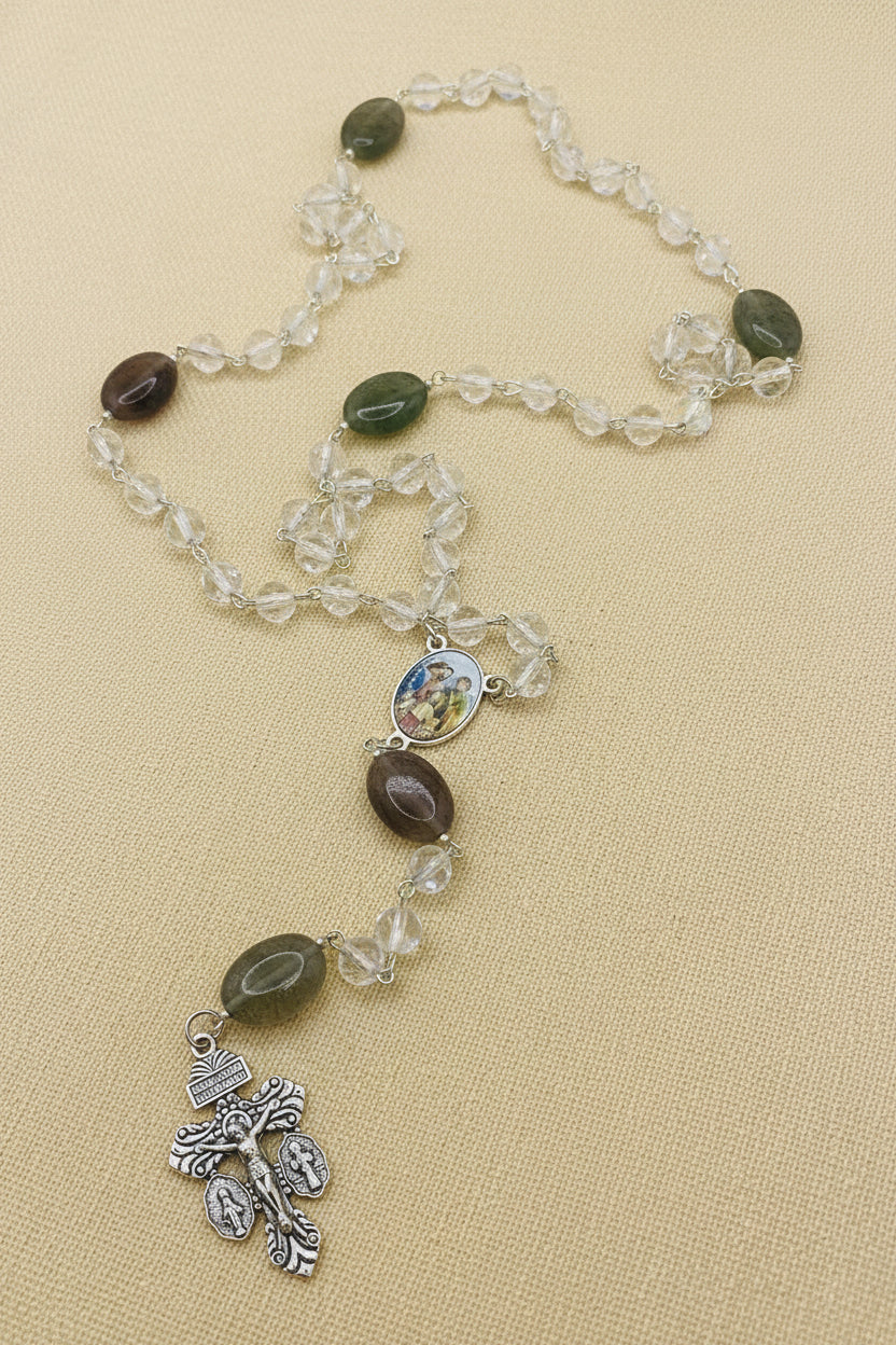 Clear Crystal Rosary, Natural Stone Our Father Beads, Holy Family Center