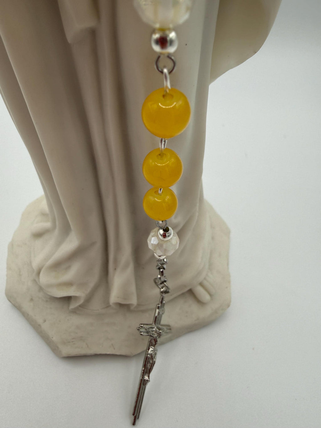 Yellow and White Floral Rosary with Mother Mary Centerpiece