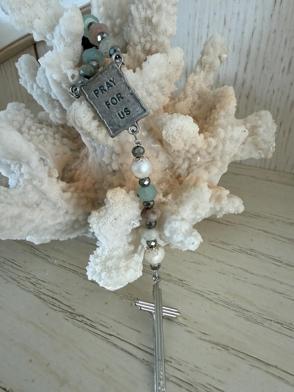 Title: Earth and Sea Natural Stone Rosary with Triple Nail Crucifix