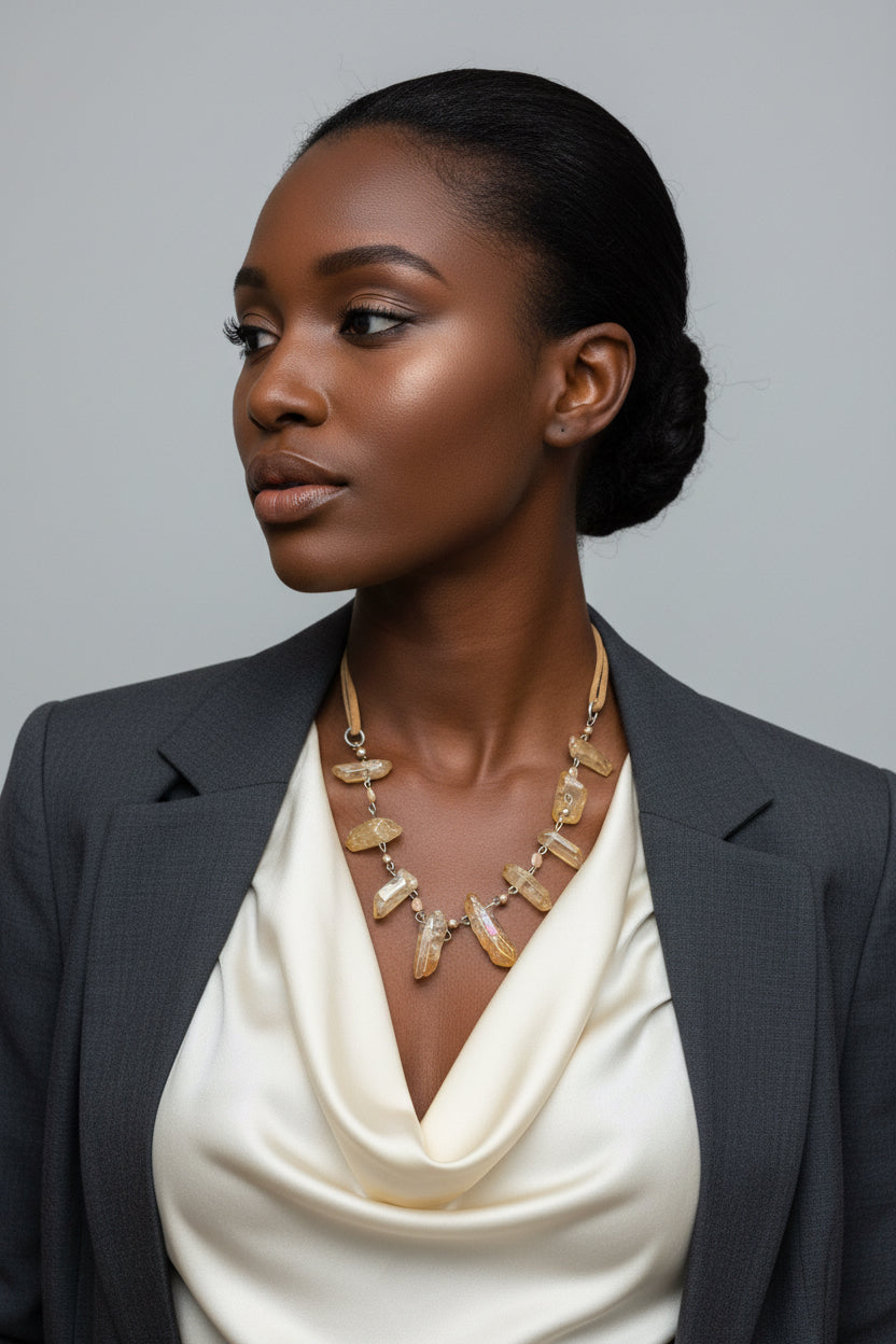 Raw, Iridescent and Effortlessly Boho-Champagne Quartz Necklace