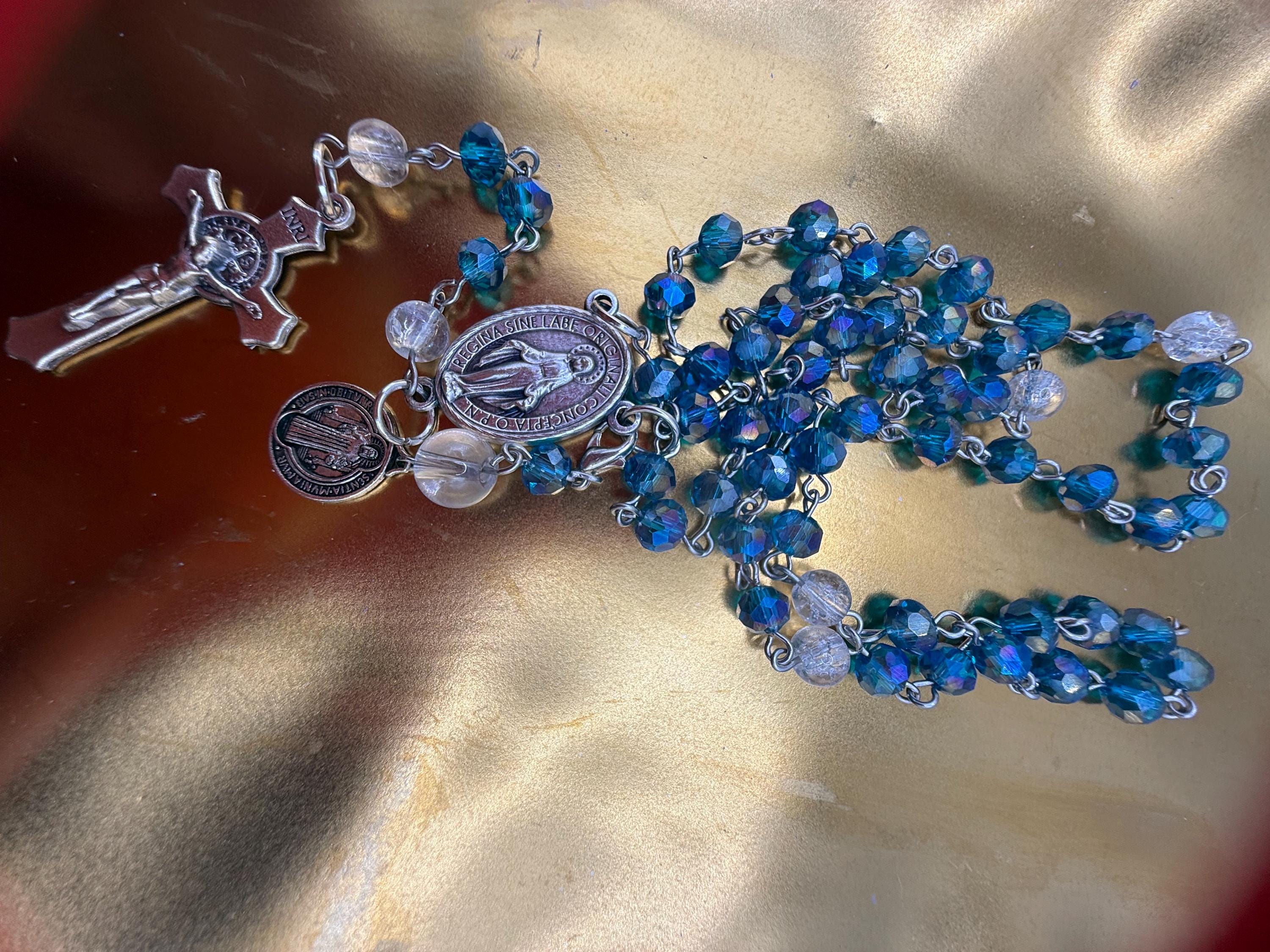 Blue Crystal Rosary with INR Crucifix and Rosary Tracker