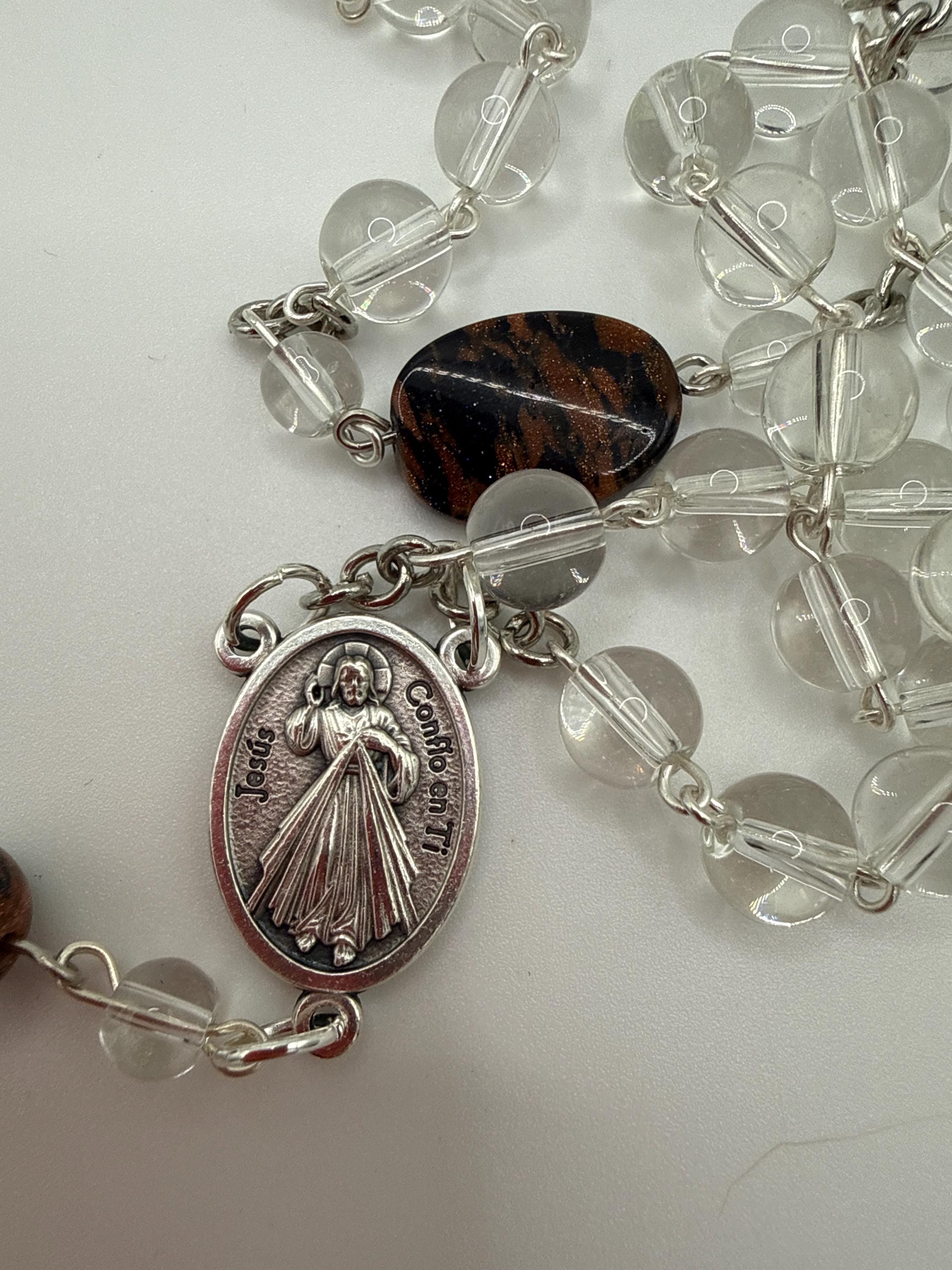 Clear Glass Rosary Featuring Sandstone Accent Bead