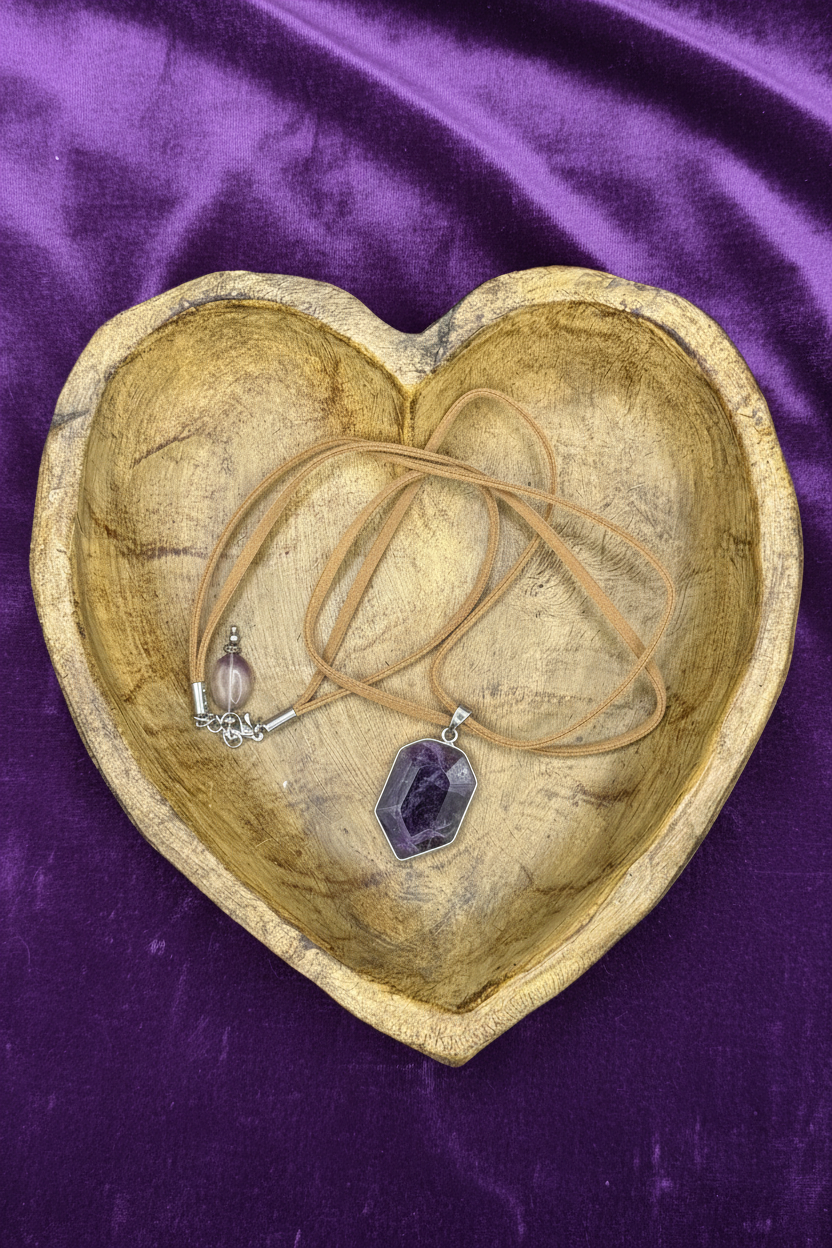 Raw Amethyst Crystal Pendant Necklace | Boho Multi-Strand Cord