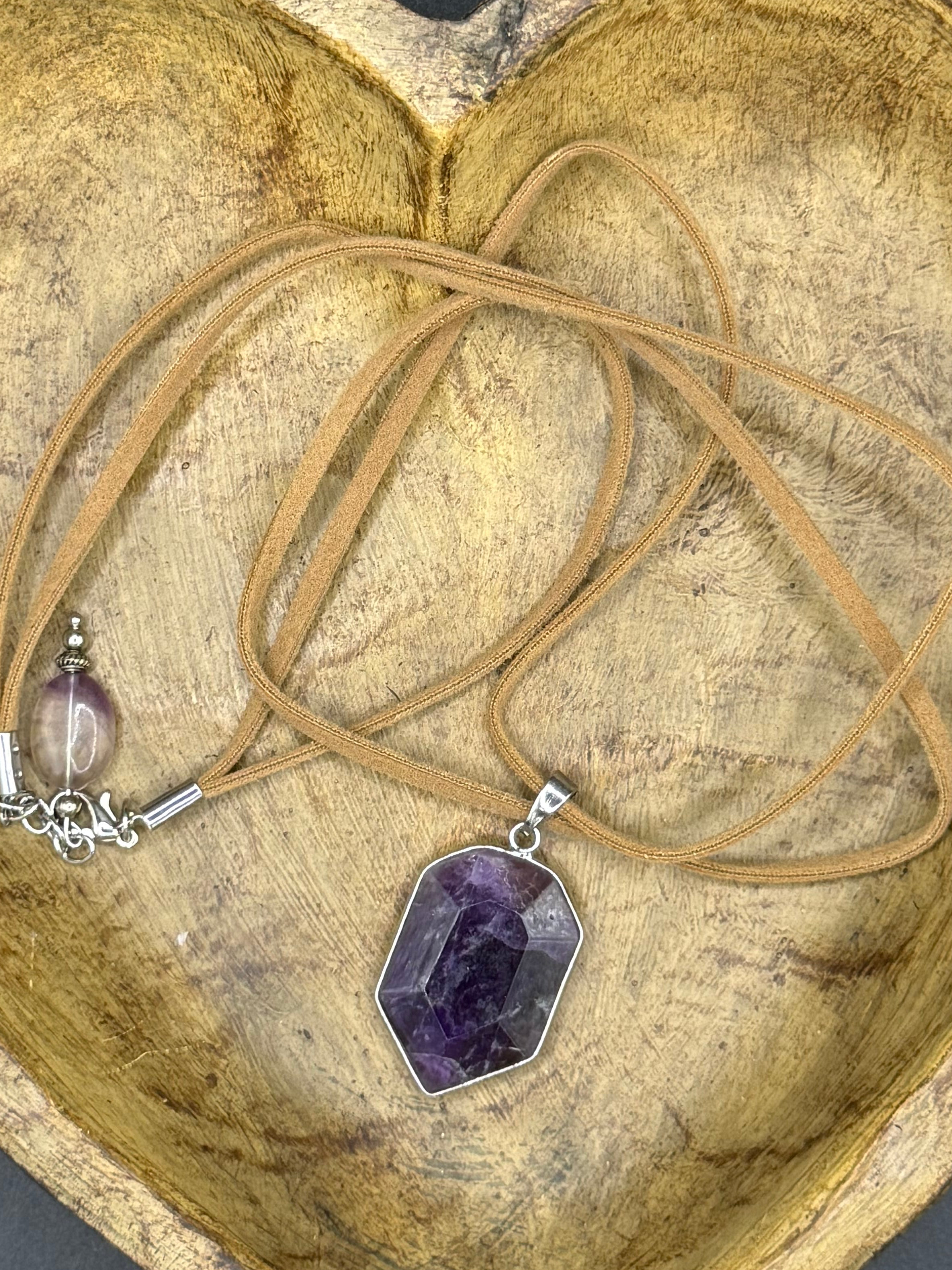 Raw Amethyst Crystal Pendant Necklace | Boho Multi-Strand Cord