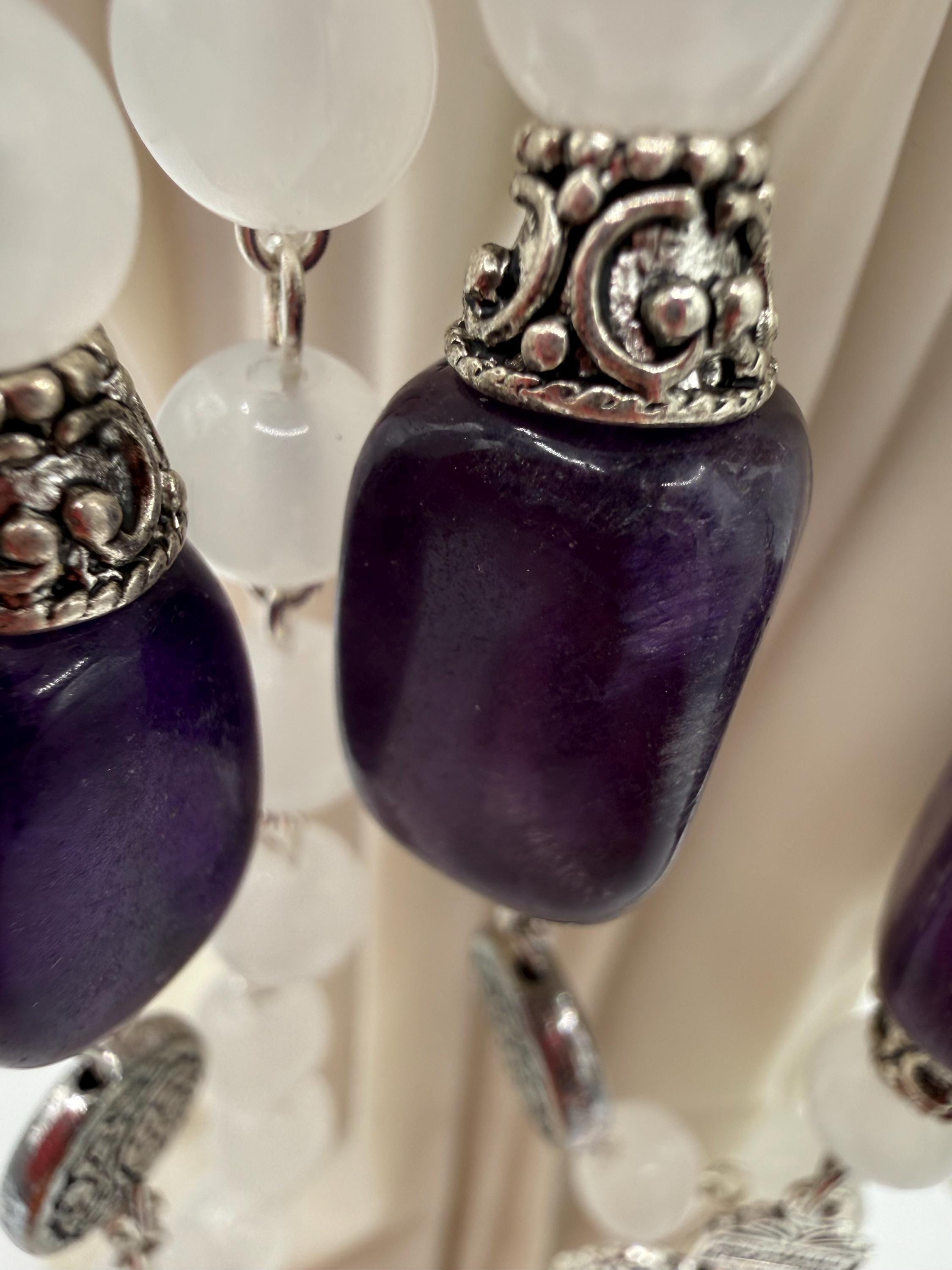 White Catholic Rosary with Glass and Amethyst Beads